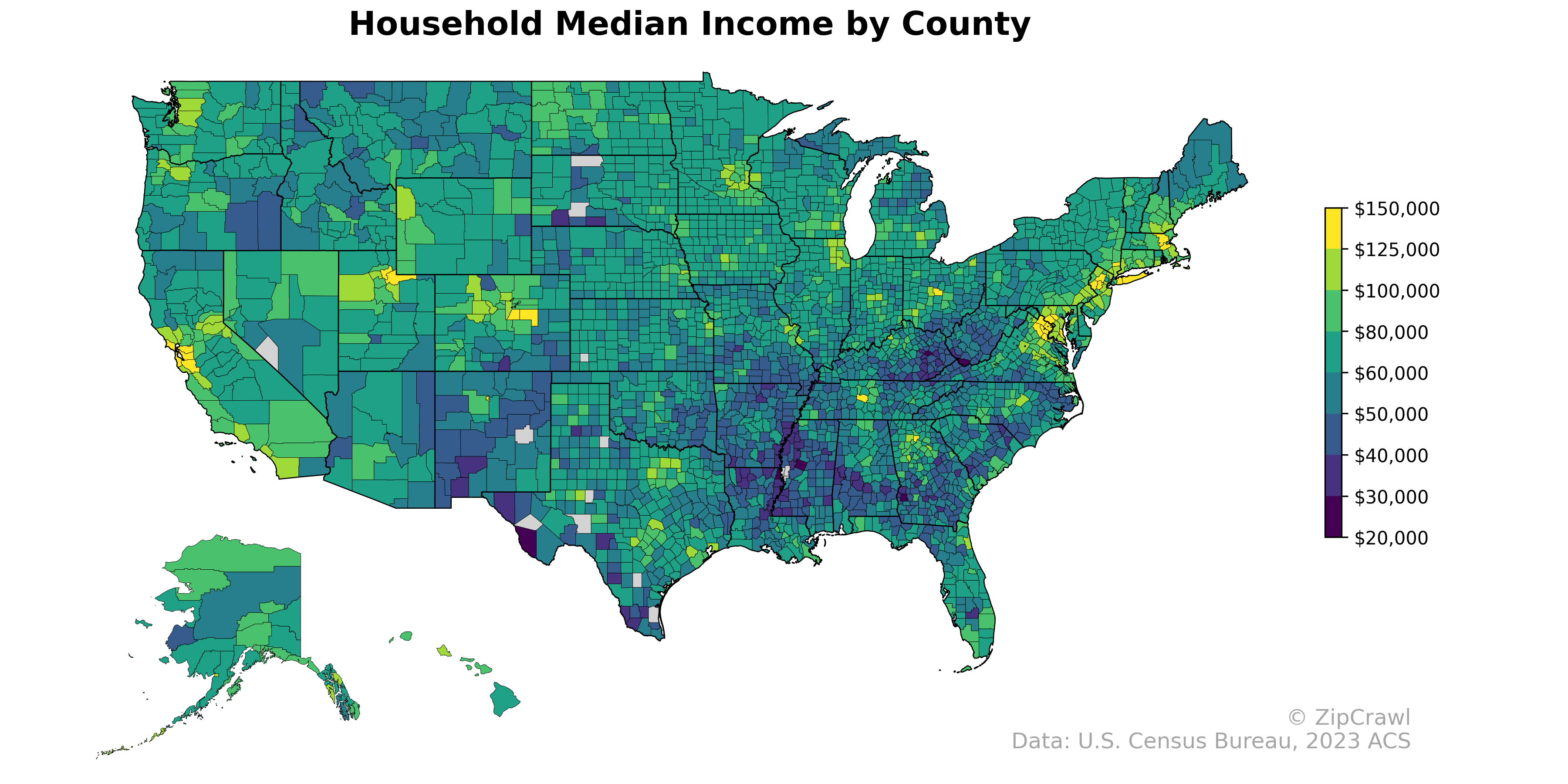 Household Median Income by County
