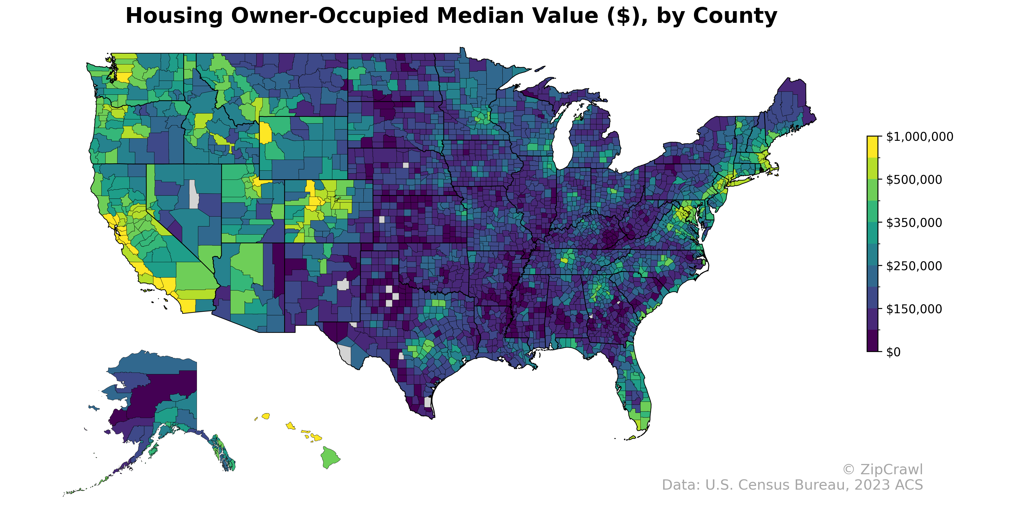 Housing Owner-Occupied Median Value ($), by County