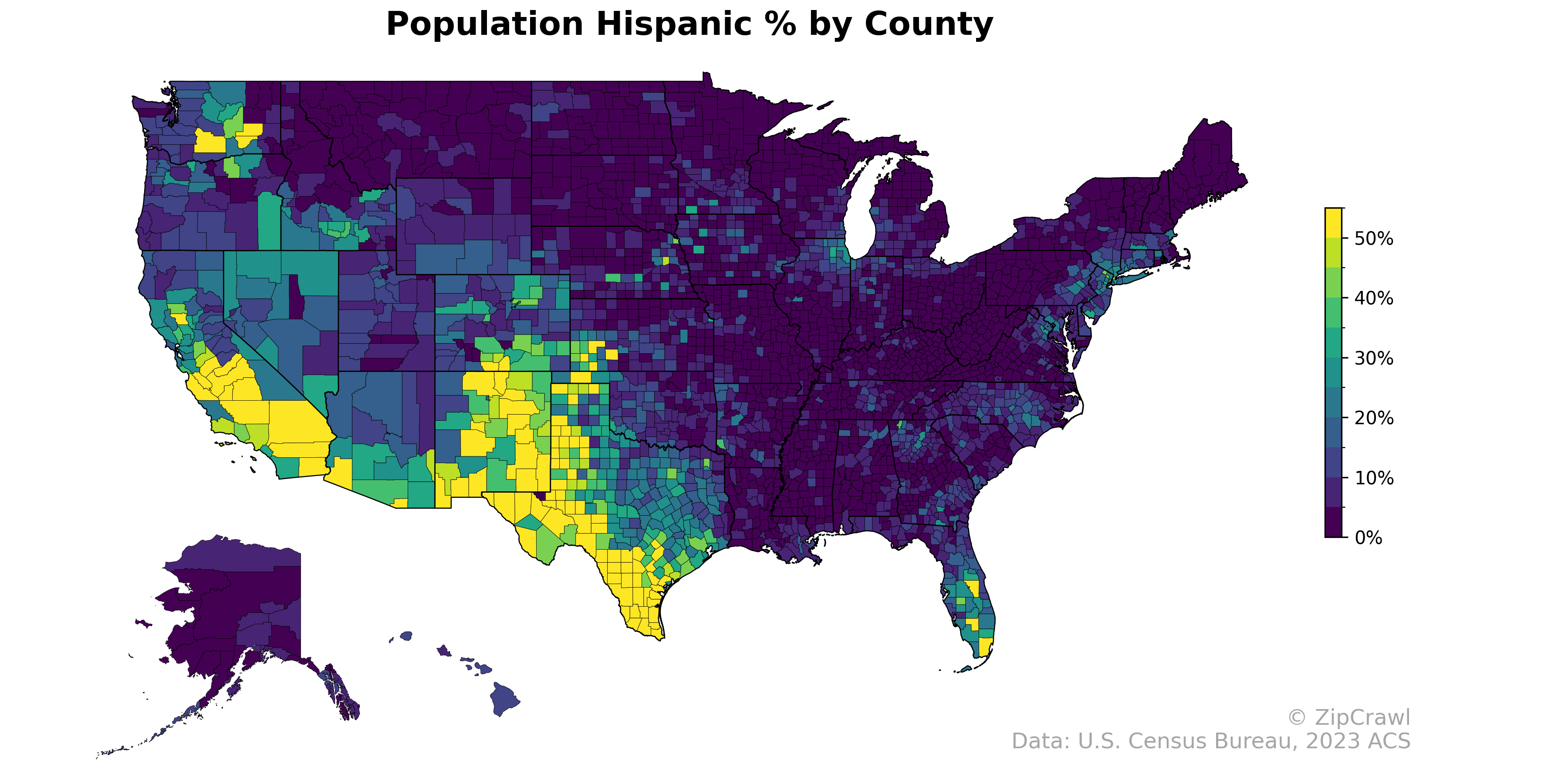 Population Hispanic % by County