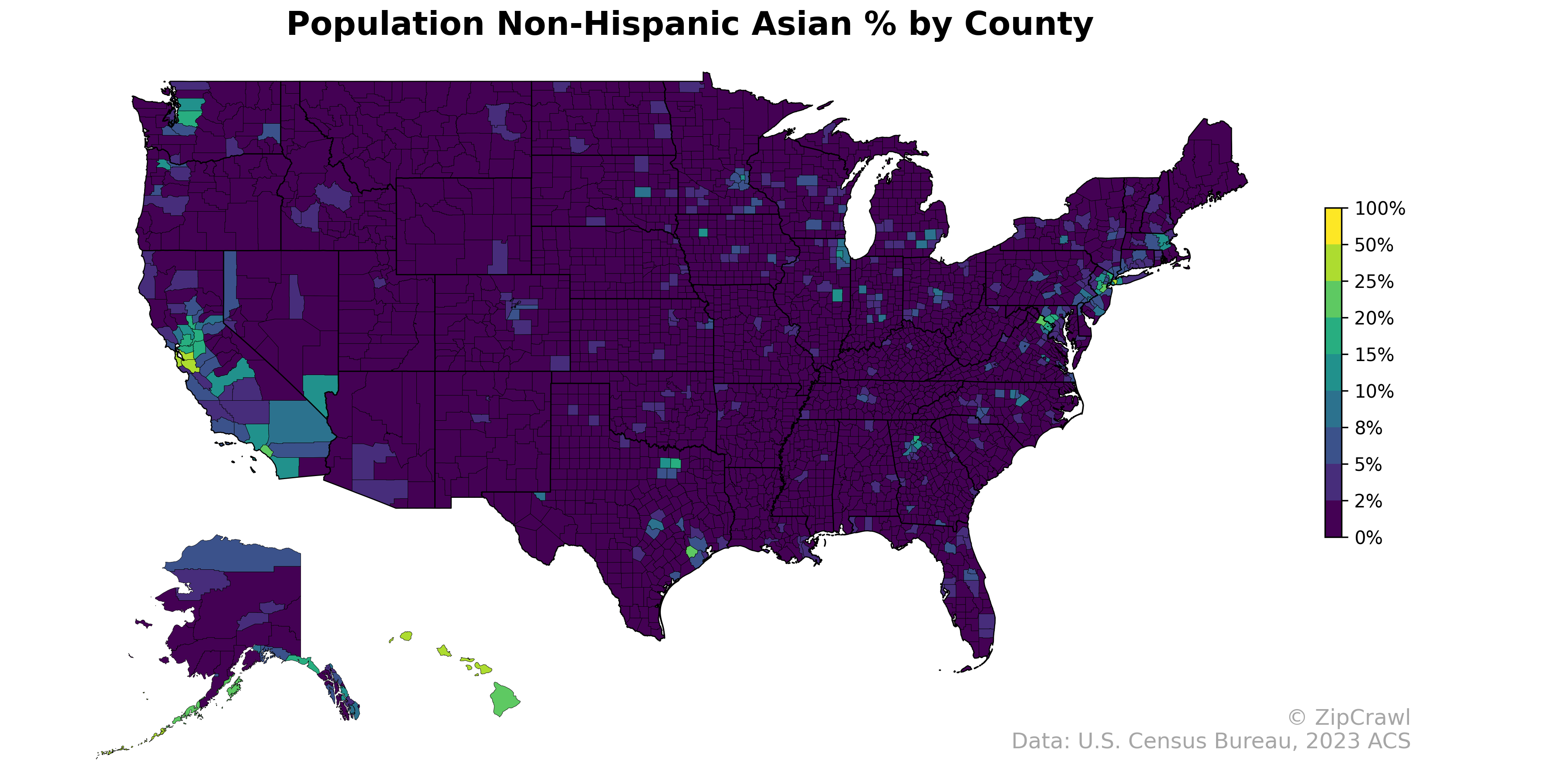 Population Non-Hispanic Asian % by County