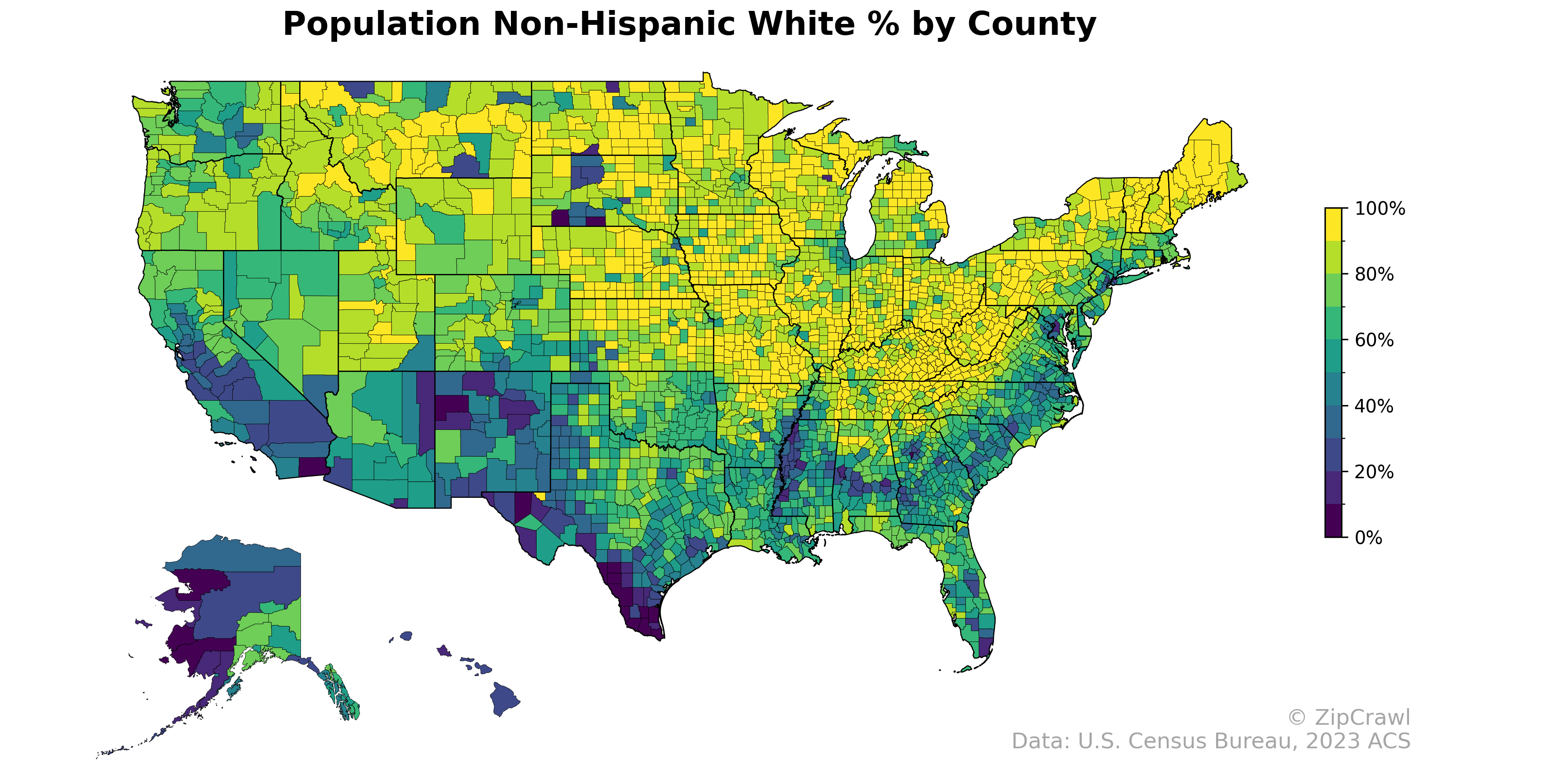 Population Non-Hispanic White % by County