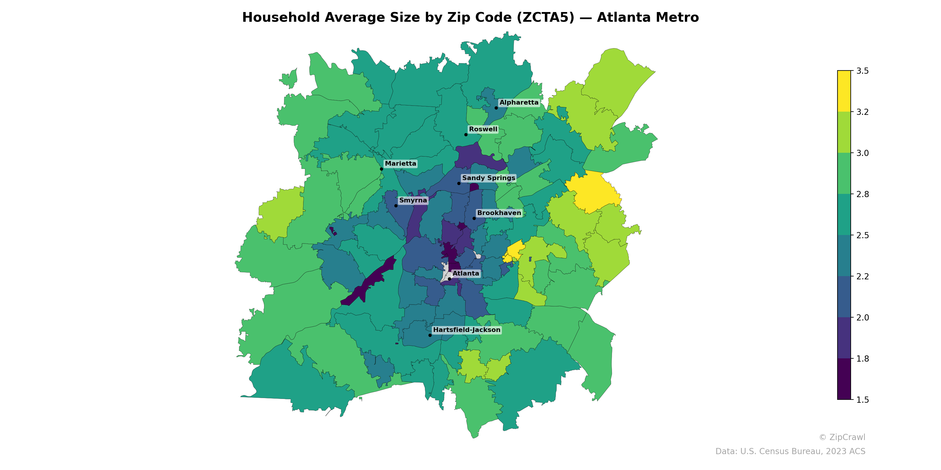 Household Average Size by Zip Code (ZCTA5) — Atlanta Metro