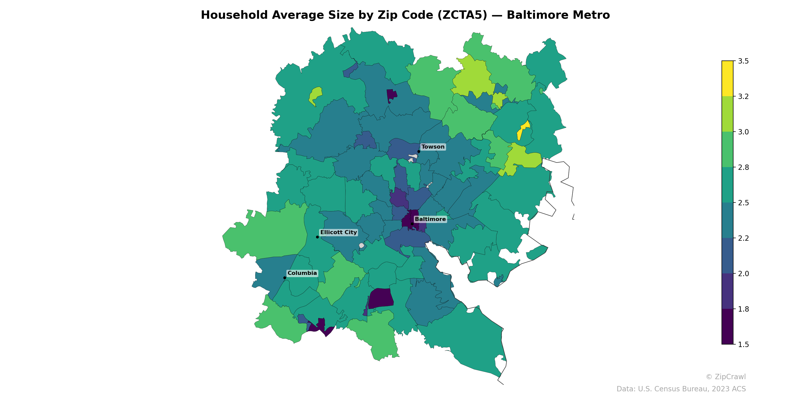 Household Average Size by Zip Code (ZCTA5) — Baltimore Metro