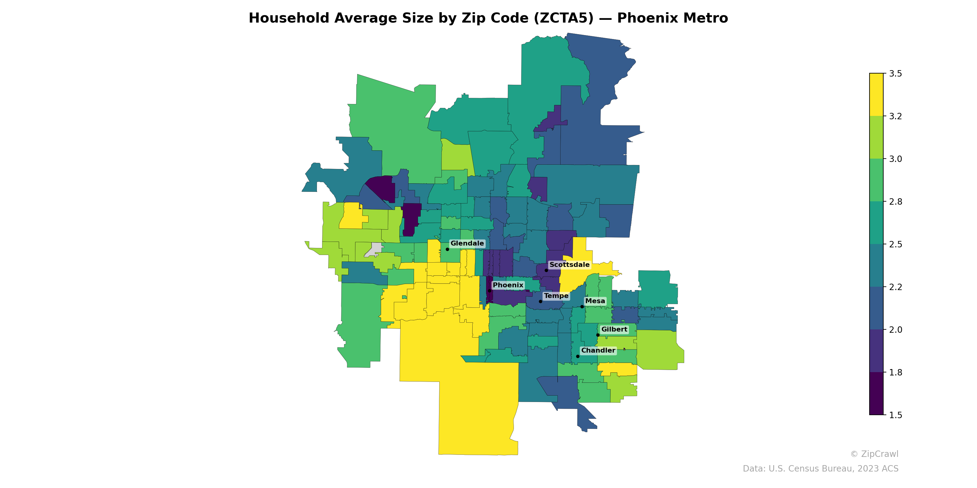 Household Average Size by Zip Code (ZCTA5) — Phoenix Metro