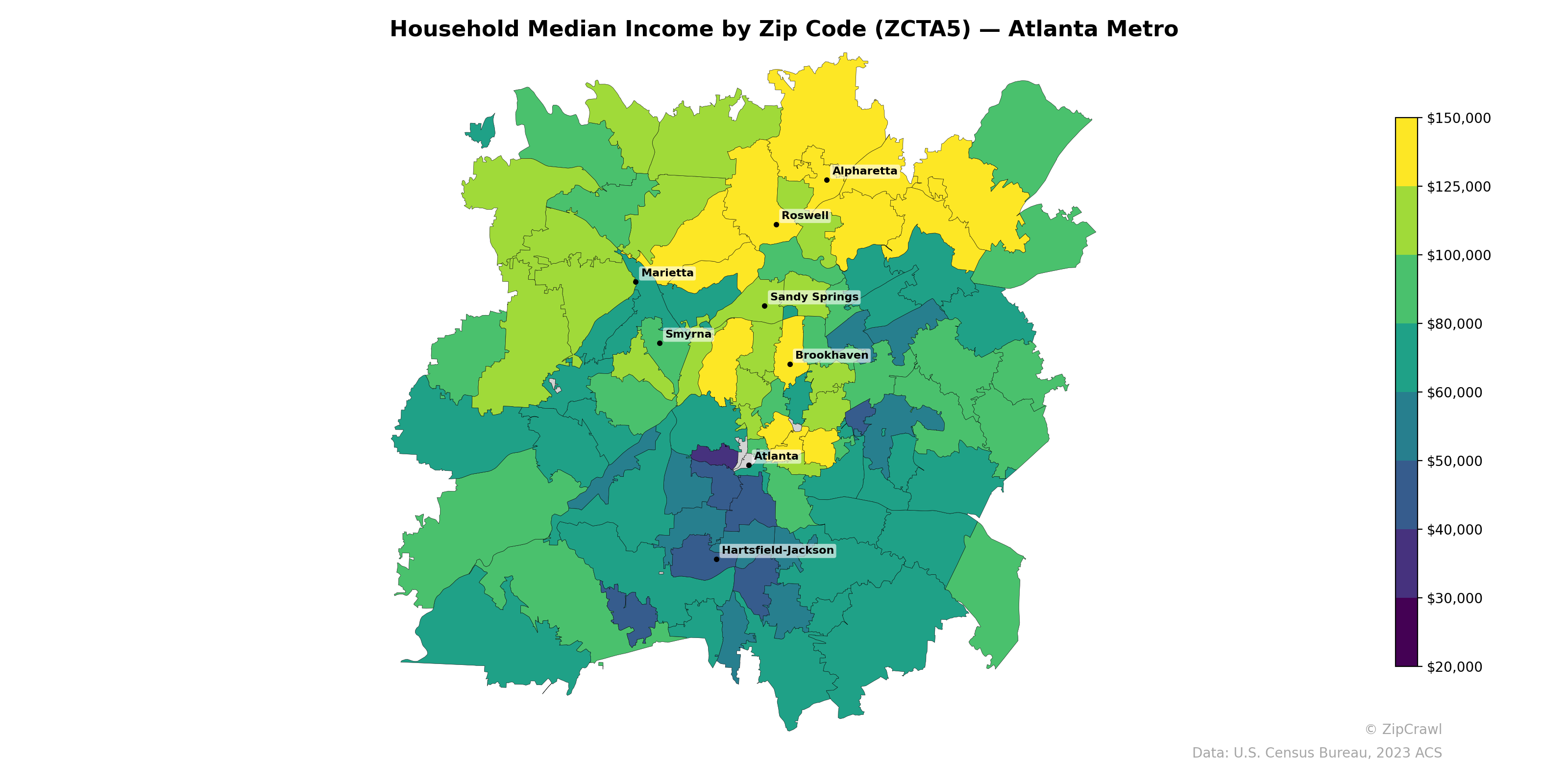Household Median Income by Zip Code (ZCTA5) — Atlanta Metro