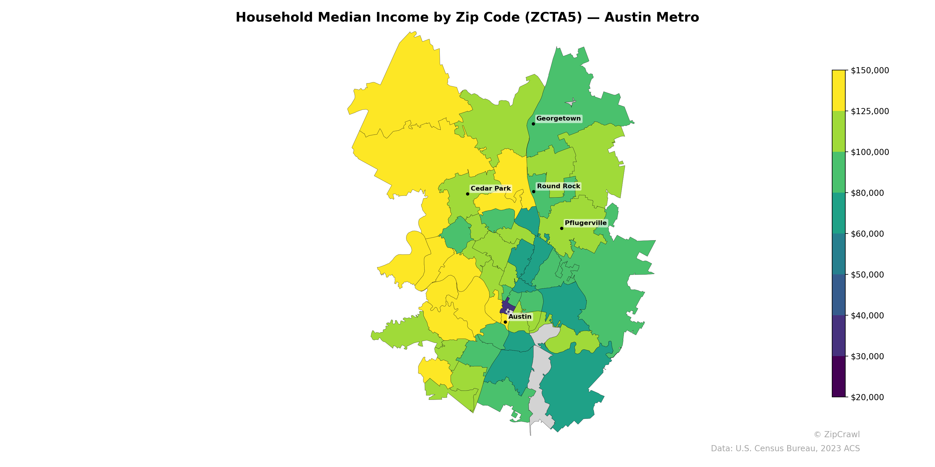 Household Median Income by Zip Code (ZCTA5) — Austin Metro