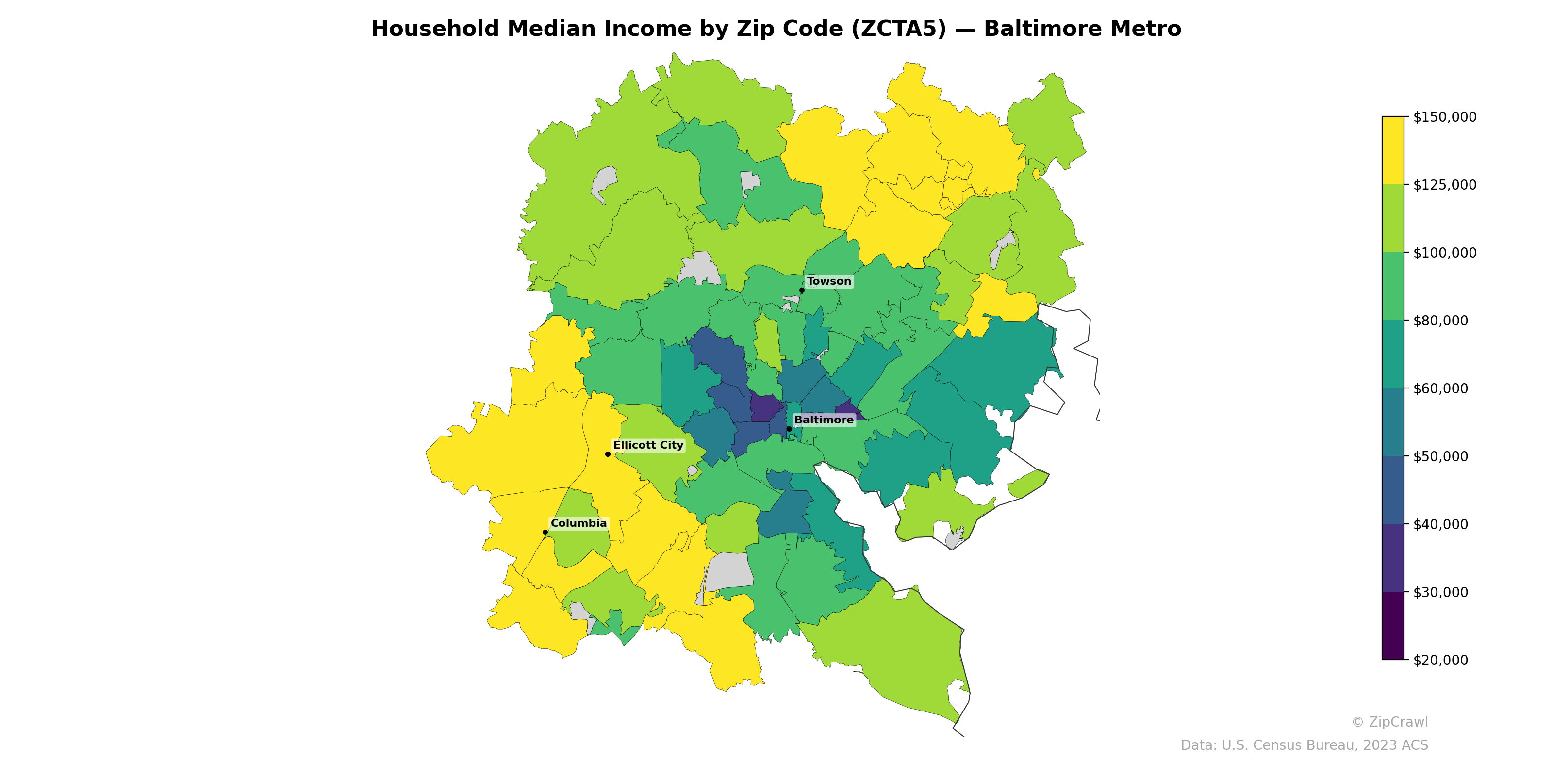 Household Median Income by Zip Code (ZCTA5) — Baltimore Metro