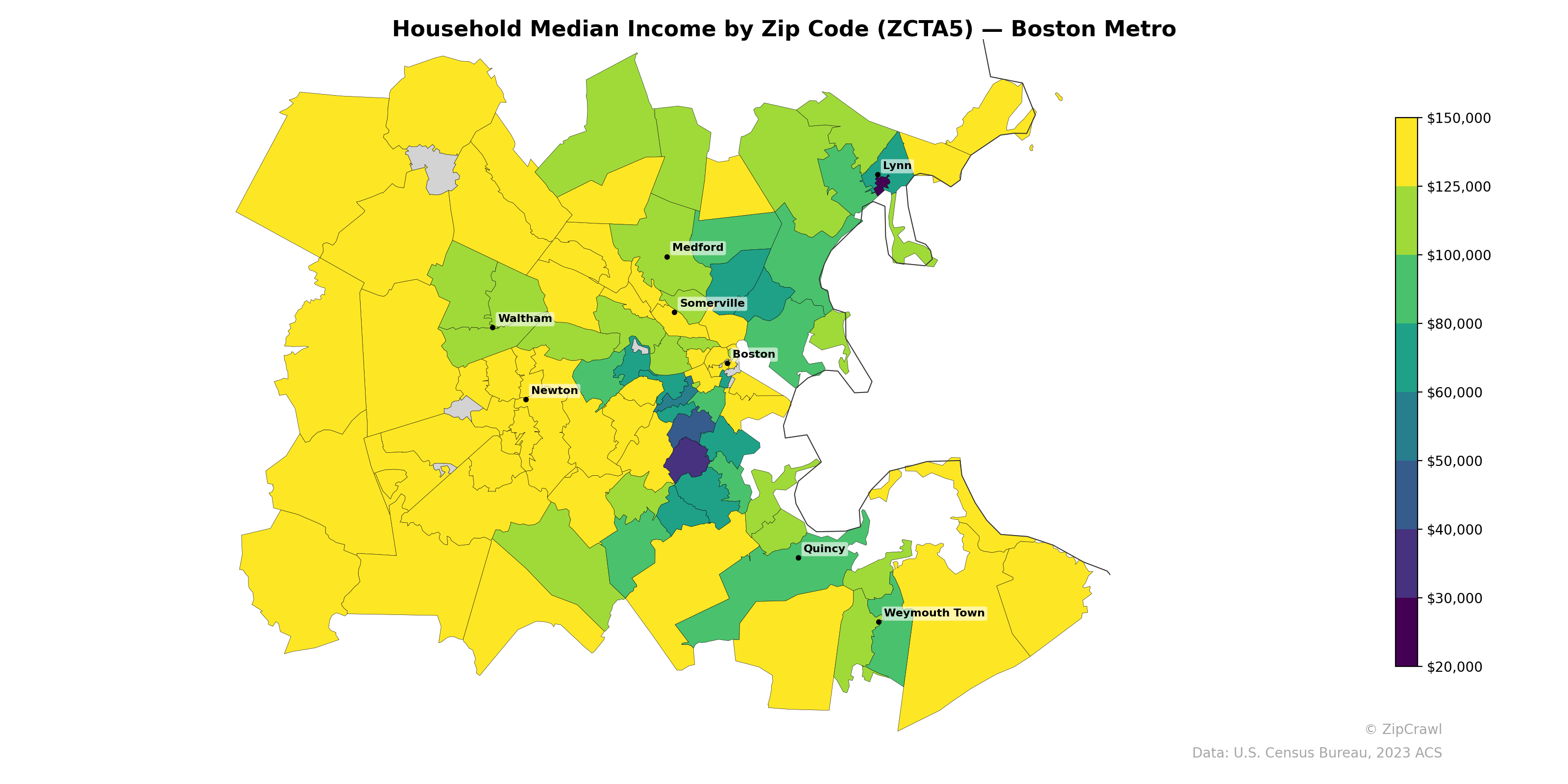 Household Median Income by Zip Code (ZCTA5) — Boston Metro