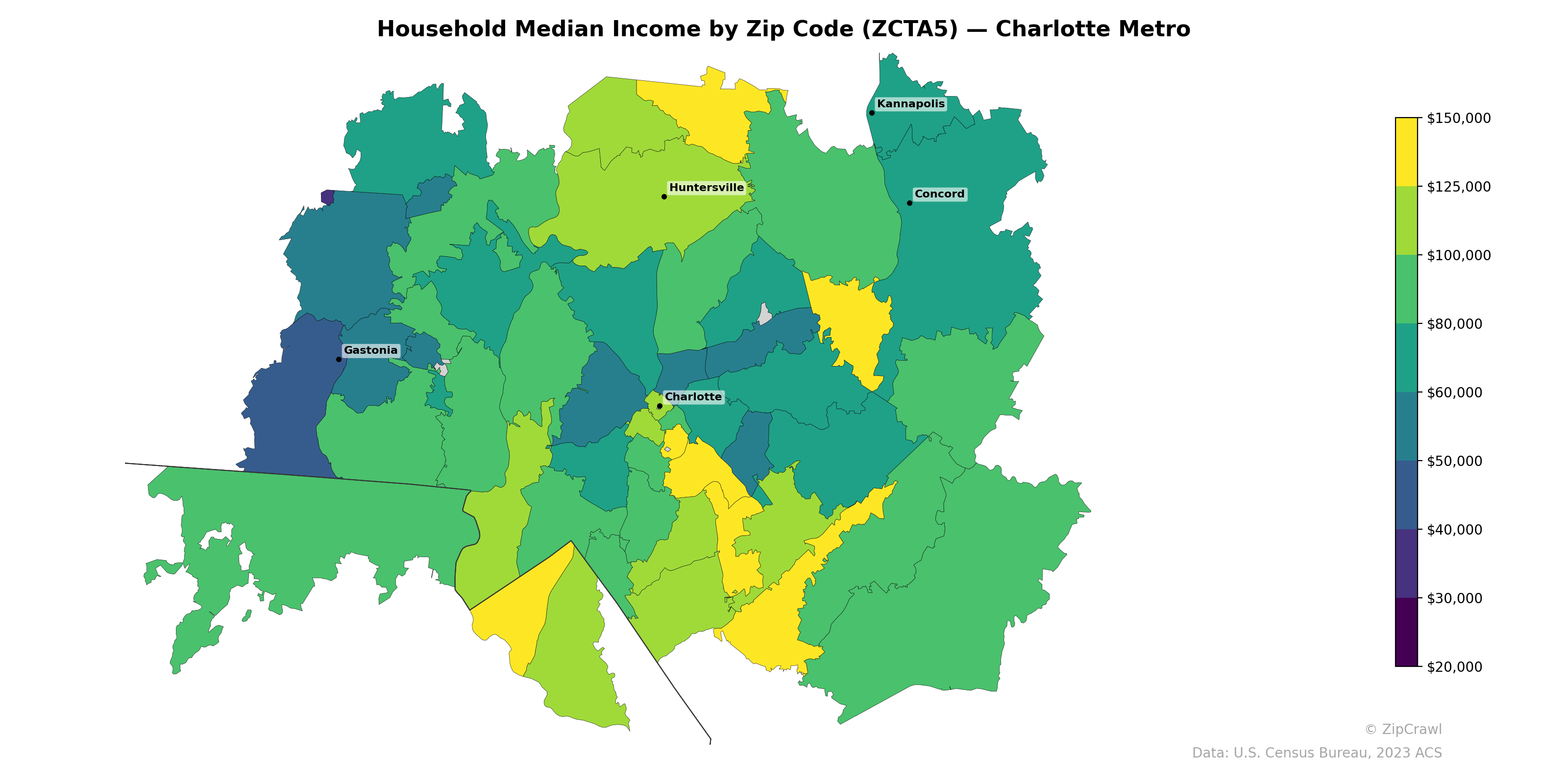 Household Median Income by Zip Code (ZCTA5) — Charlotte Metro
