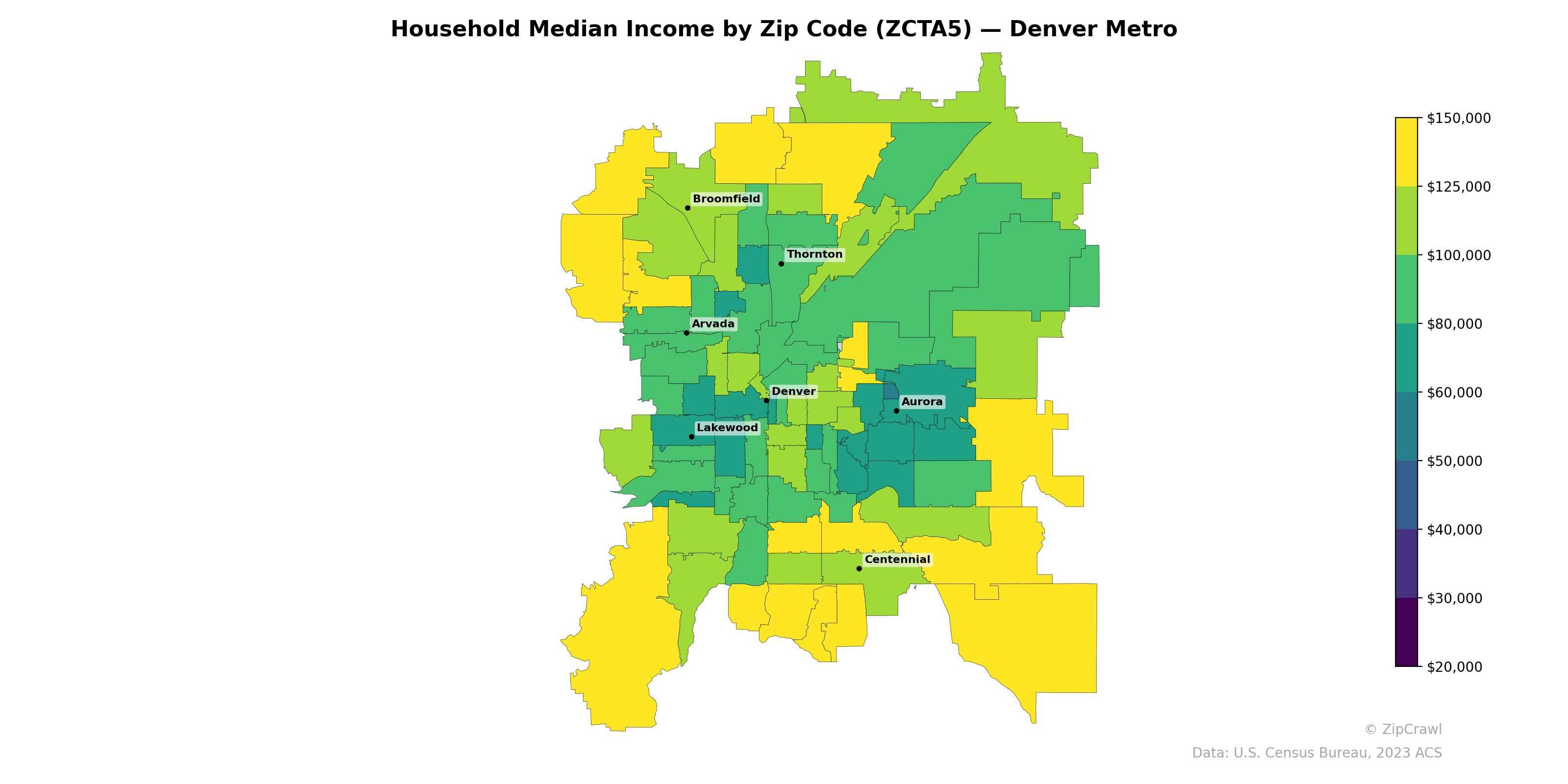 Household Median Income by Zip Code (ZCTA5) — Denver Metro