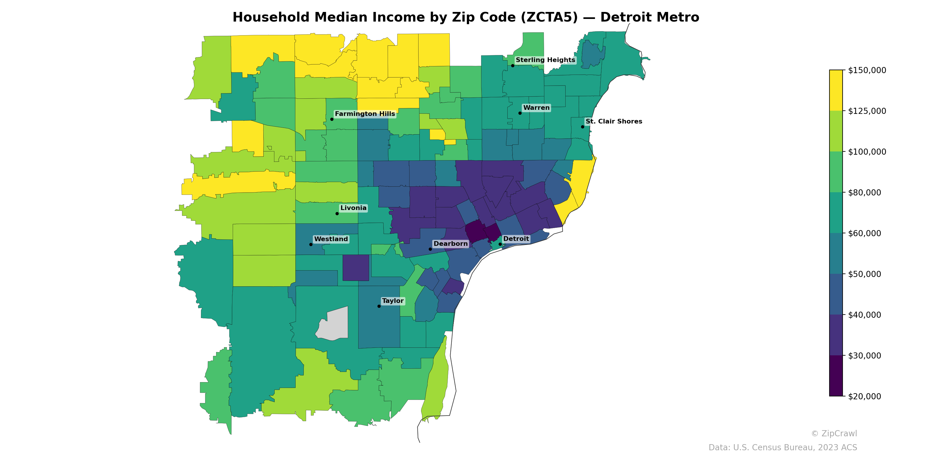 Household Median Income by Zip Code (ZCTA5) — Detroit Metro