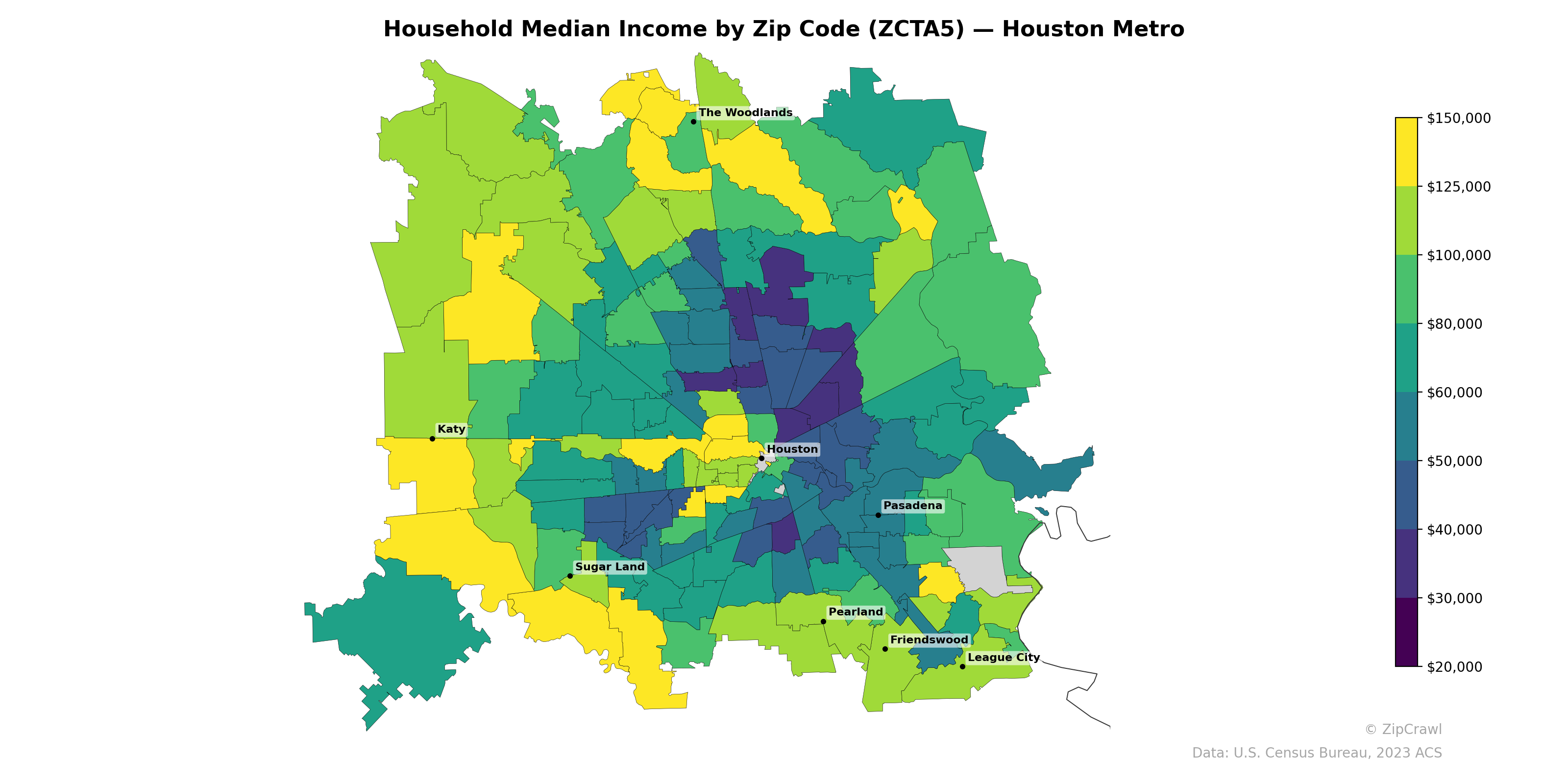 Household Median Income by Zip Code (ZCTA5) — Houston Metro