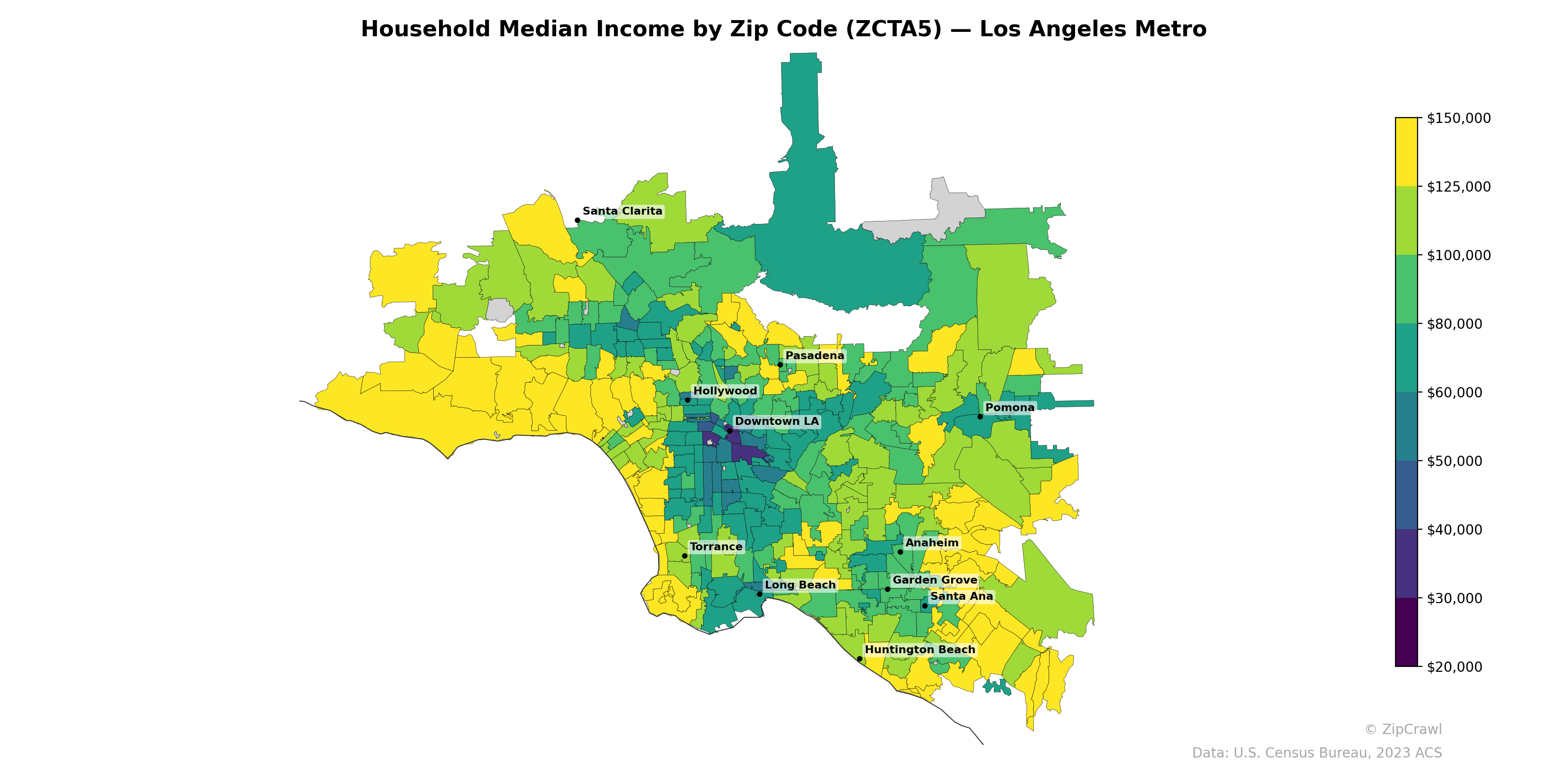 Household Median Income by Zip Code (ZCTA5) — Los Angeles Metro