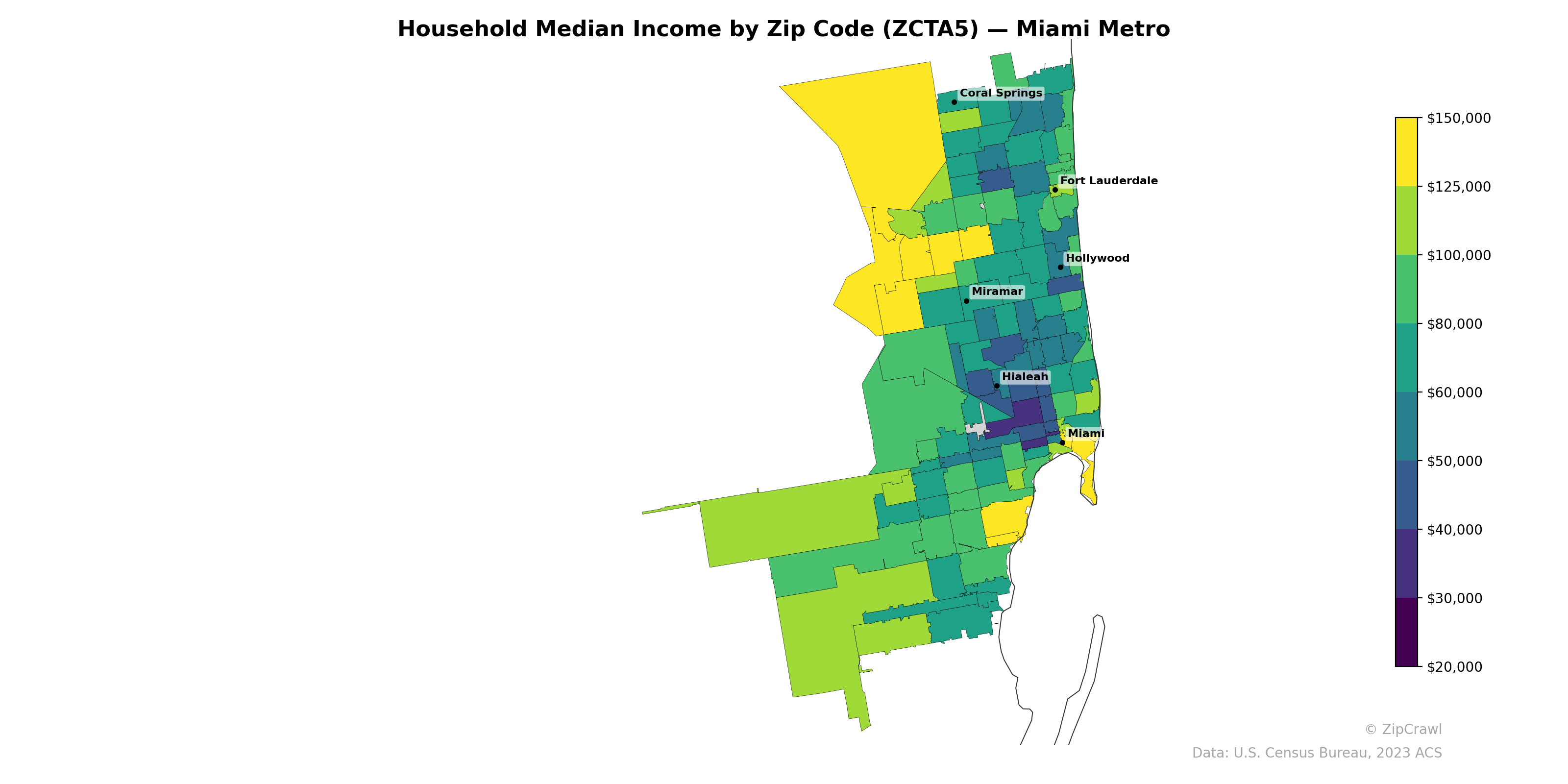 Household Median Income by Zip Code (ZCTA5) — Miami Metro