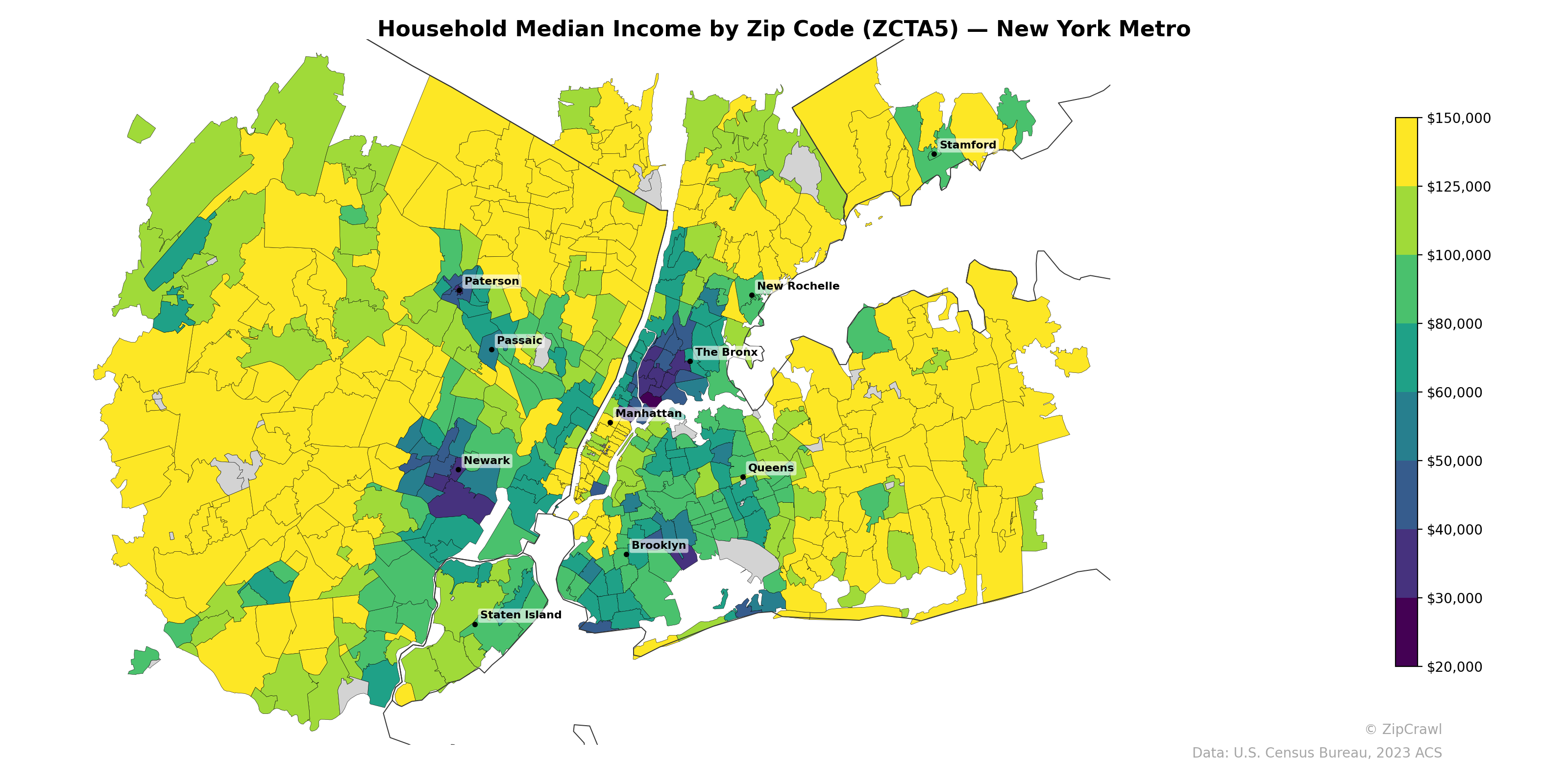 Household Median Income by Zip Code (ZCTA5) — New York Metro
