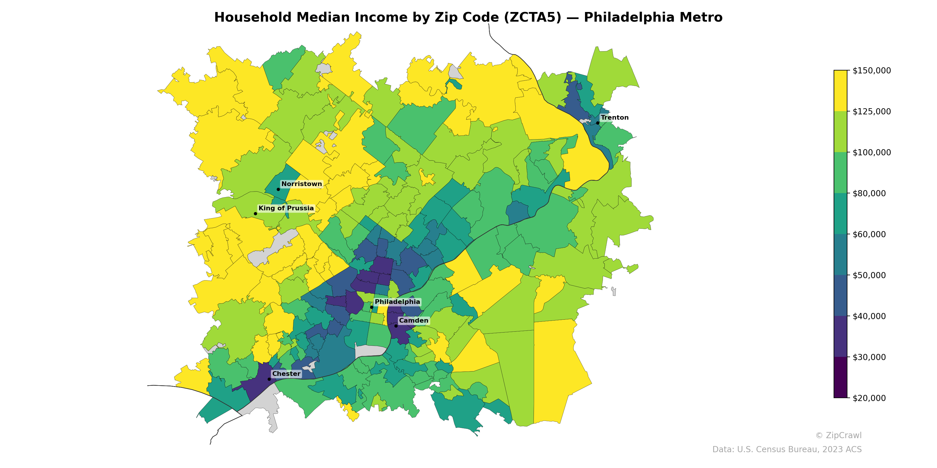 Household Median Income by Zip Code (ZCTA5) — Philadelphia Metro