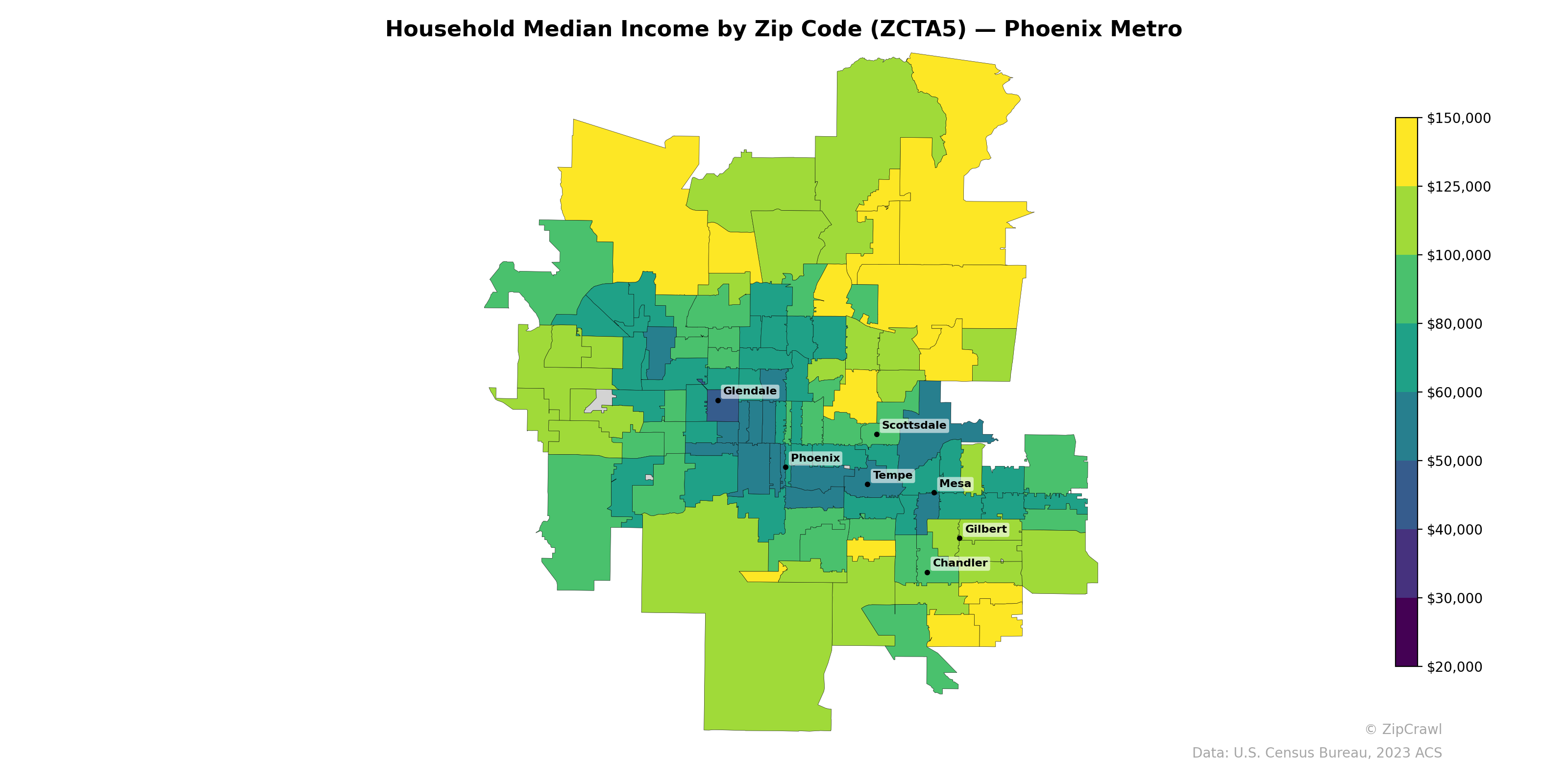 Household Median Income by Zip Code (ZCTA5) — Phoenix Metro