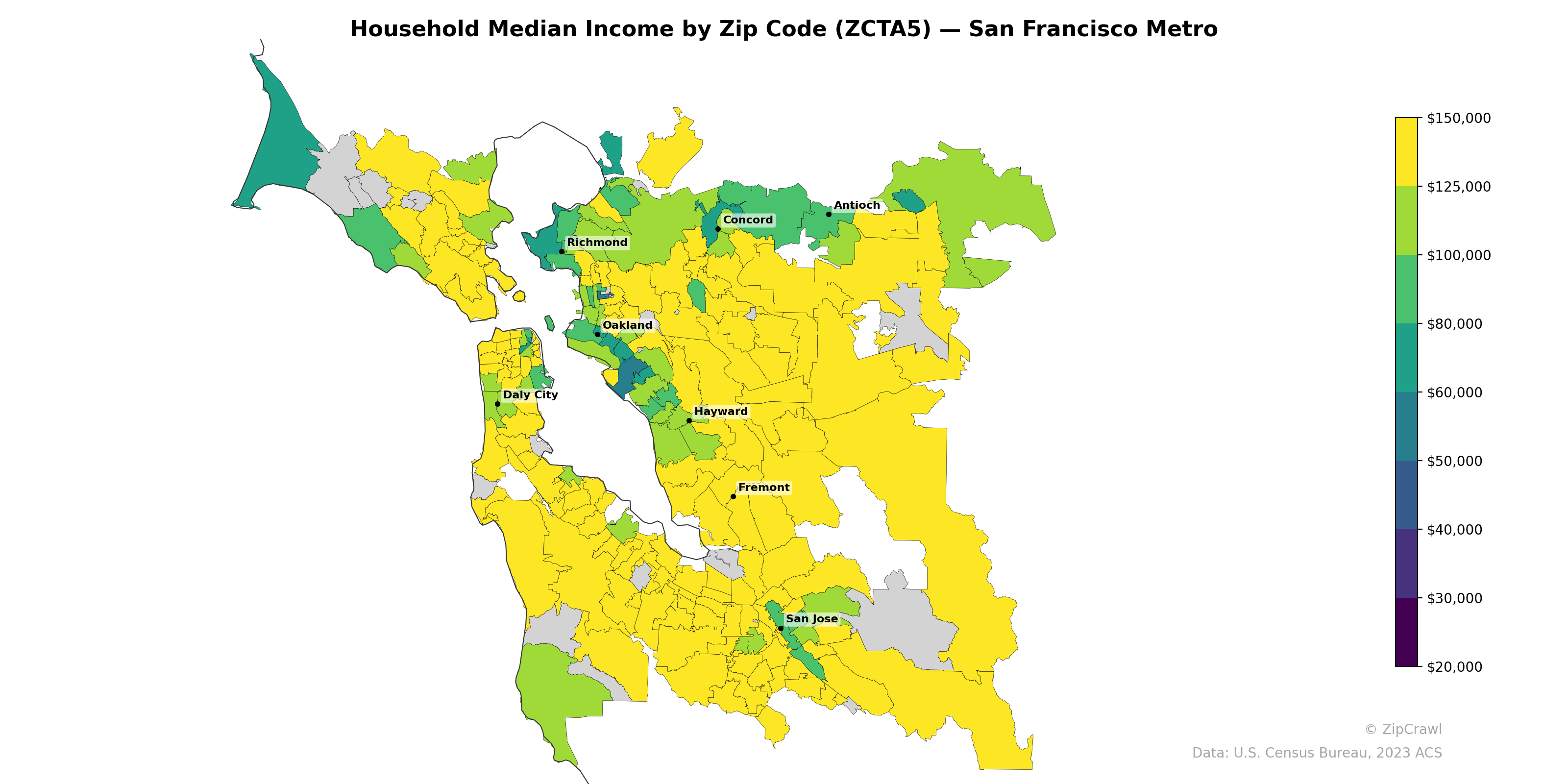 Household Median Income by Zip Code (ZCTA5) — San Francisco Metro