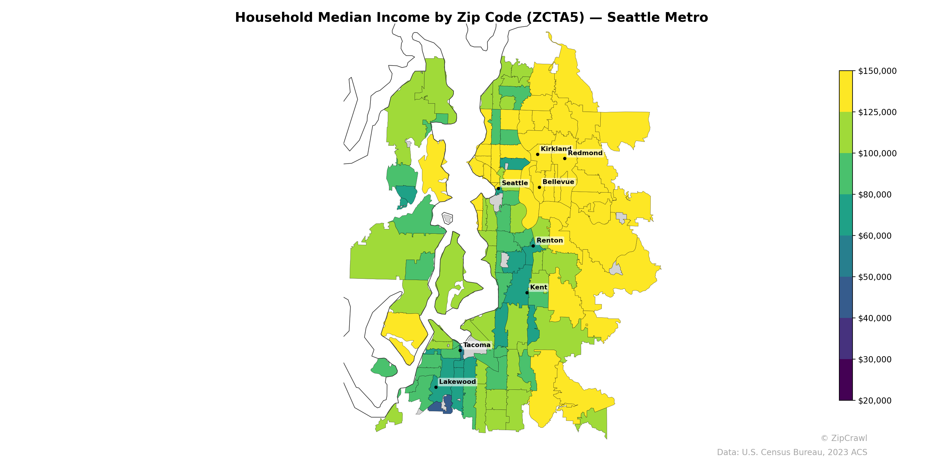 Household Median Income by Zip Code (ZCTA5) — Seattle Metro