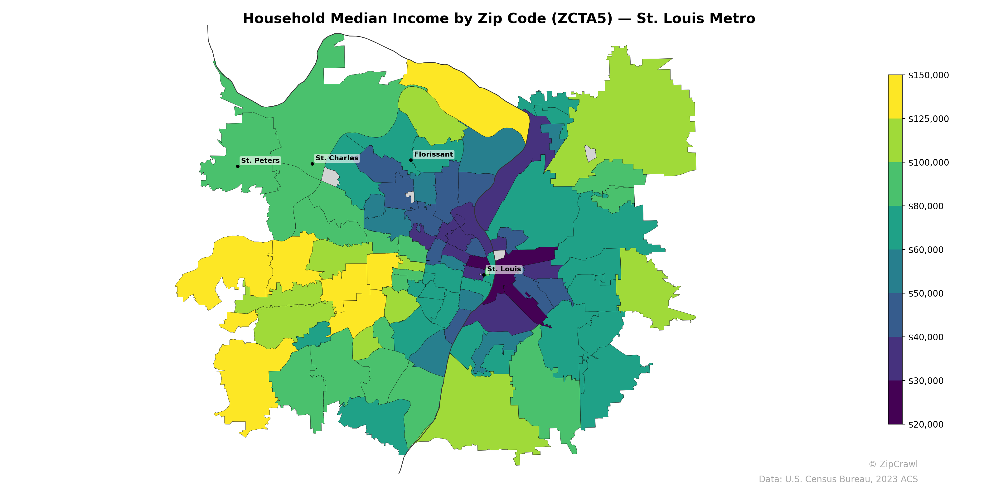 Household Median Income by Zip Code (ZCTA5) — St. Louis Metro