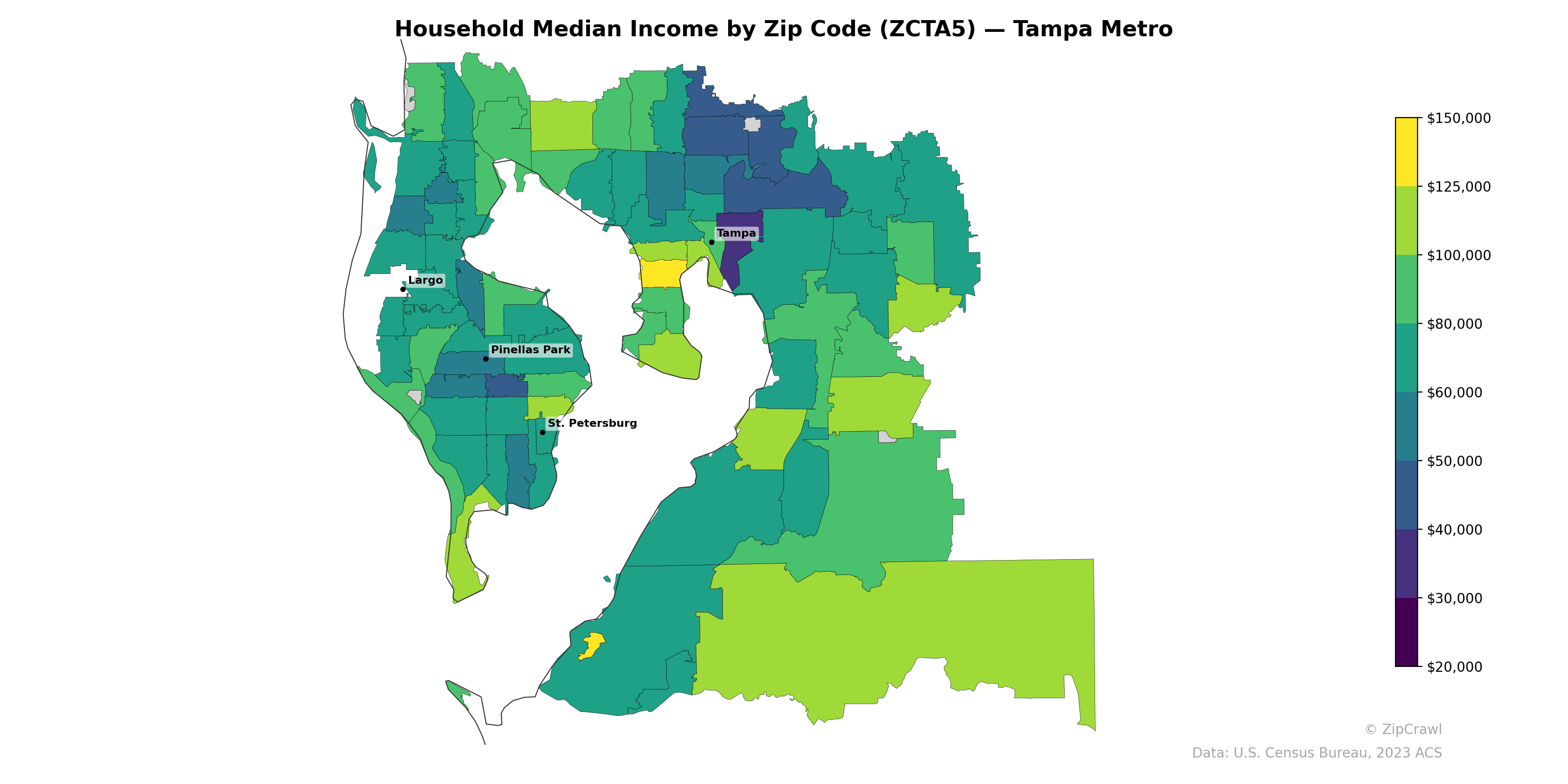 Household Median Income by Zip Code (ZCTA5) — Tampa Metro
