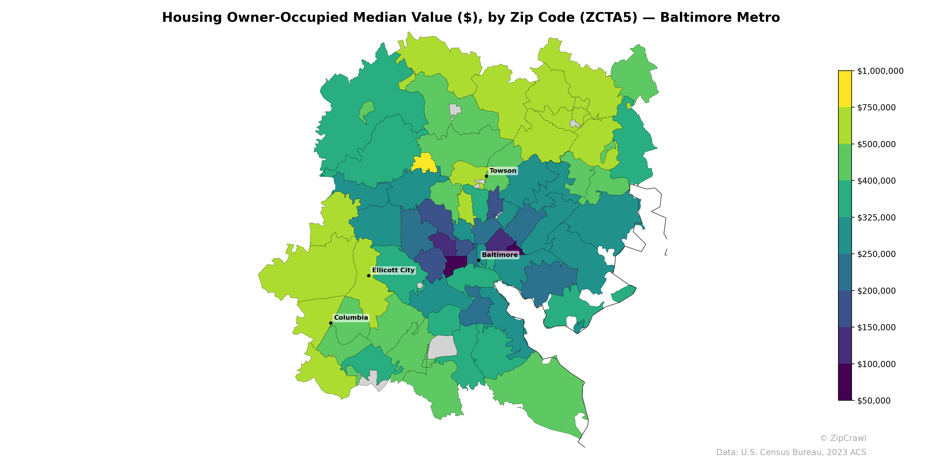 Housing Owner-Occupied Median Value ($), by Zip Code (ZCTA5) — Baltimore Metro