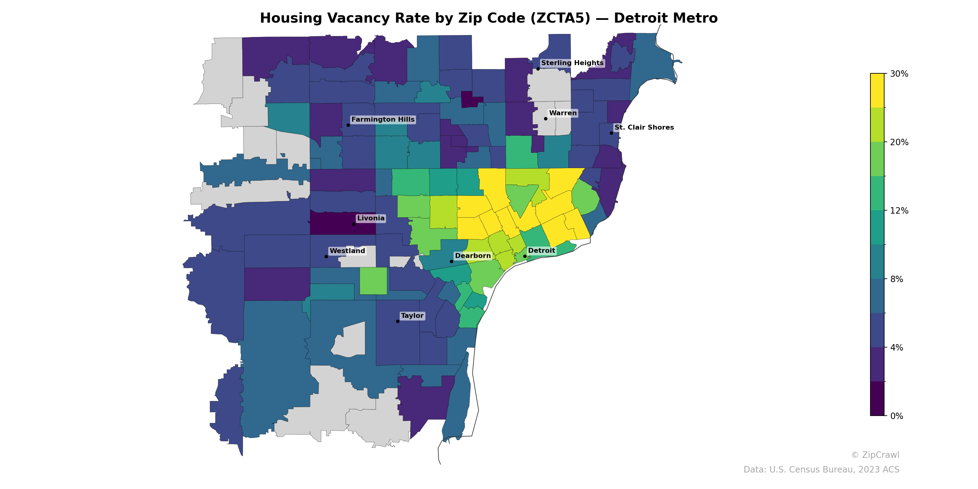 Housing Vacancy Rate by Zip Code (ZCTA5) — Detroit Metro