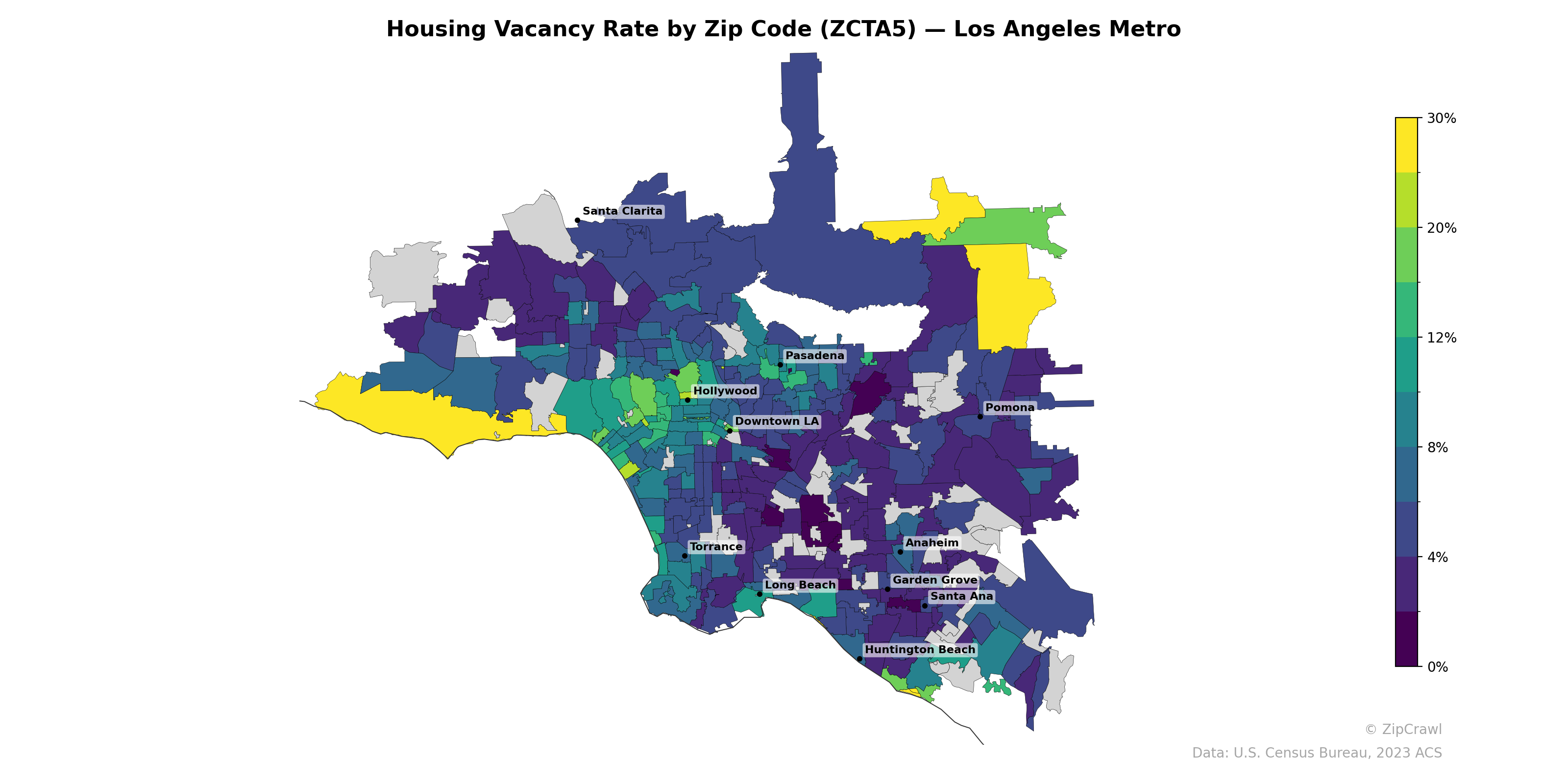 Housing Vacancy Rate by Zip Code (ZCTA5) — Los Angeles Metro