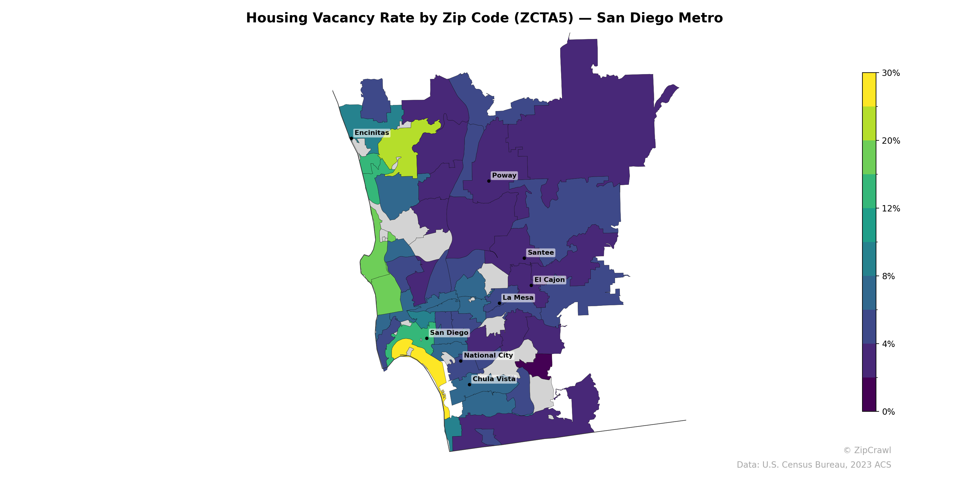 Housing Vacancy Rate by Zip Code (ZCTA5) — San Diego Metro