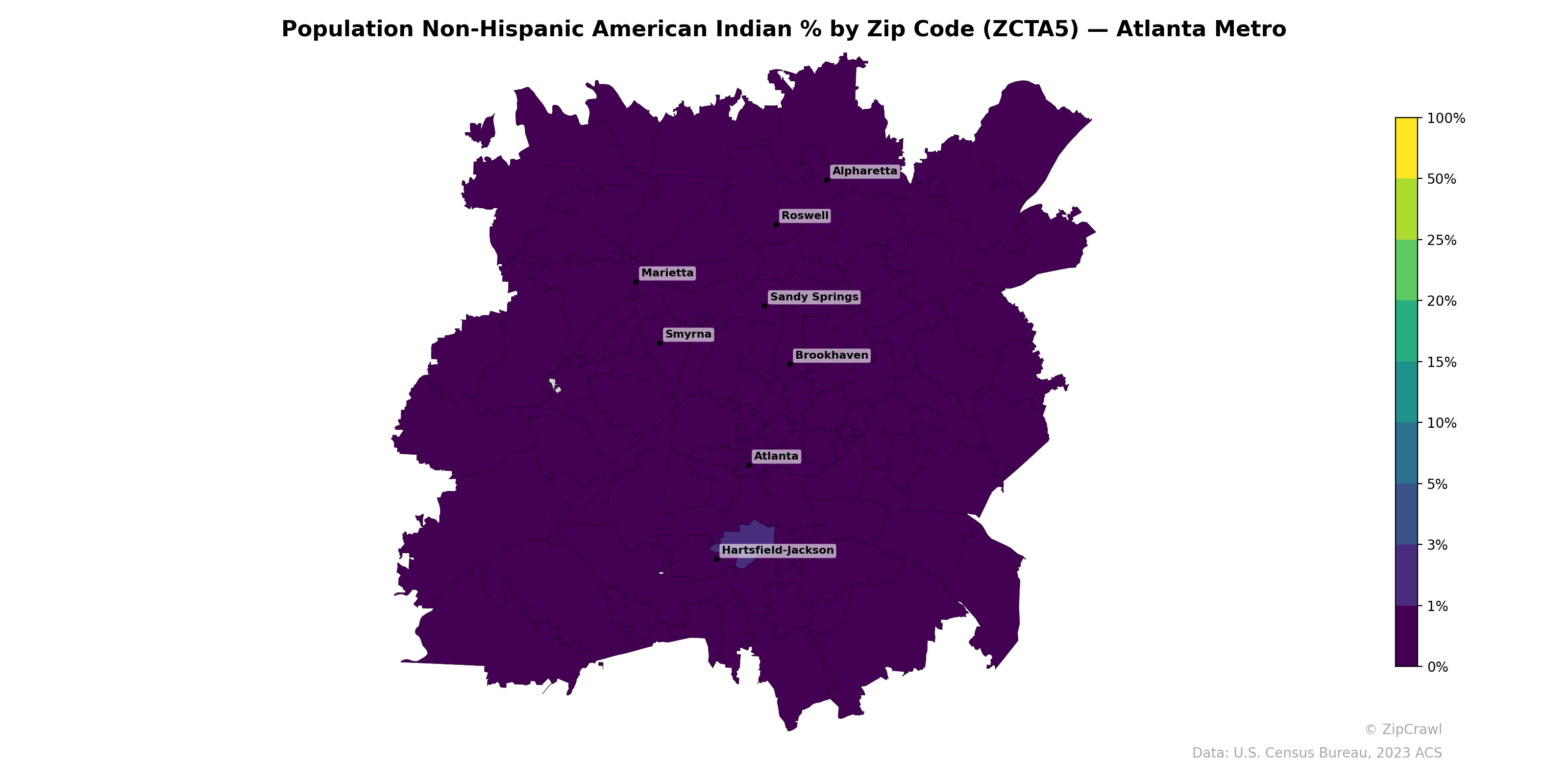 Population Non-Hispanic American Indian % by Zip Code (ZCTA5) — Atlanta Metro