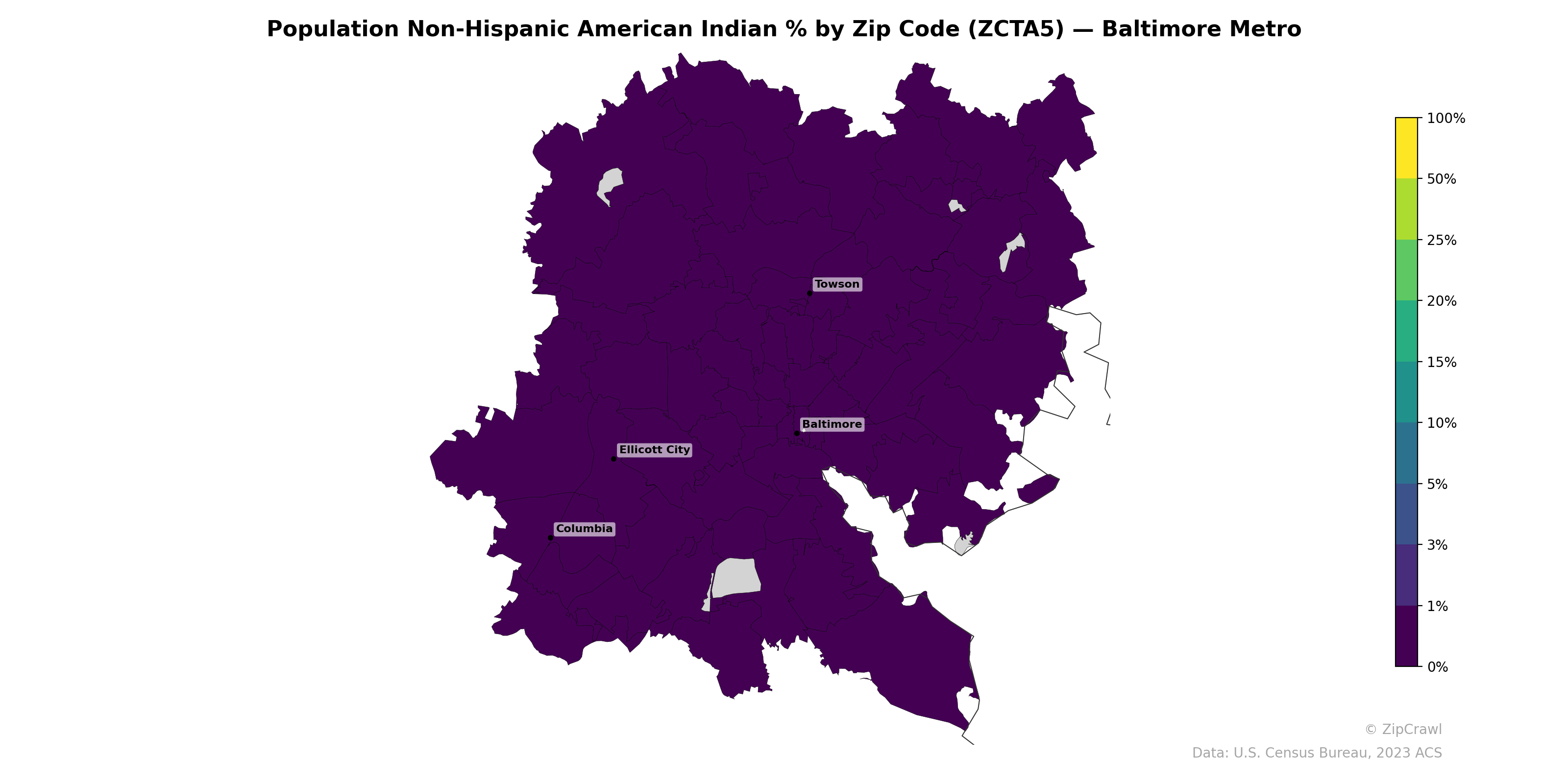 Population Non-Hispanic American Indian % by Zip Code (ZCTA5) — Baltimore Metro