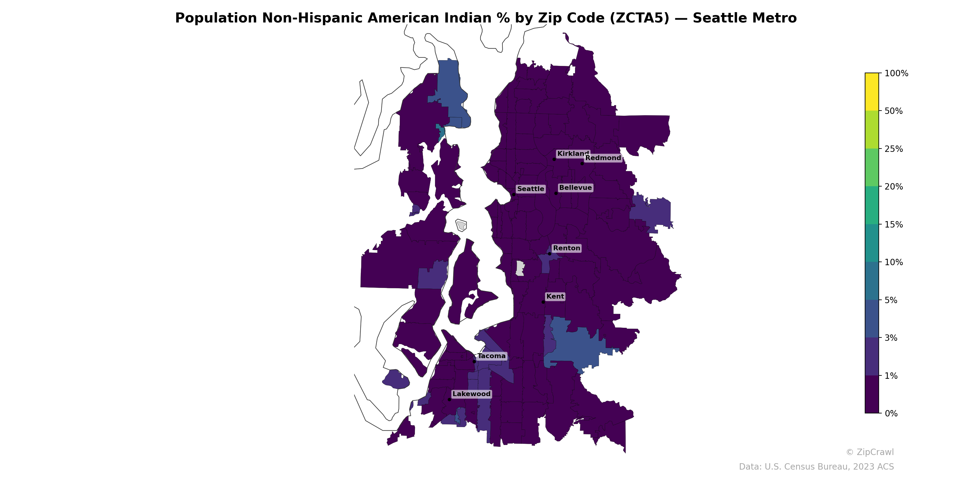 Population Non-Hispanic American Indian % by Zip Code (ZCTA5) — Seattle Metro