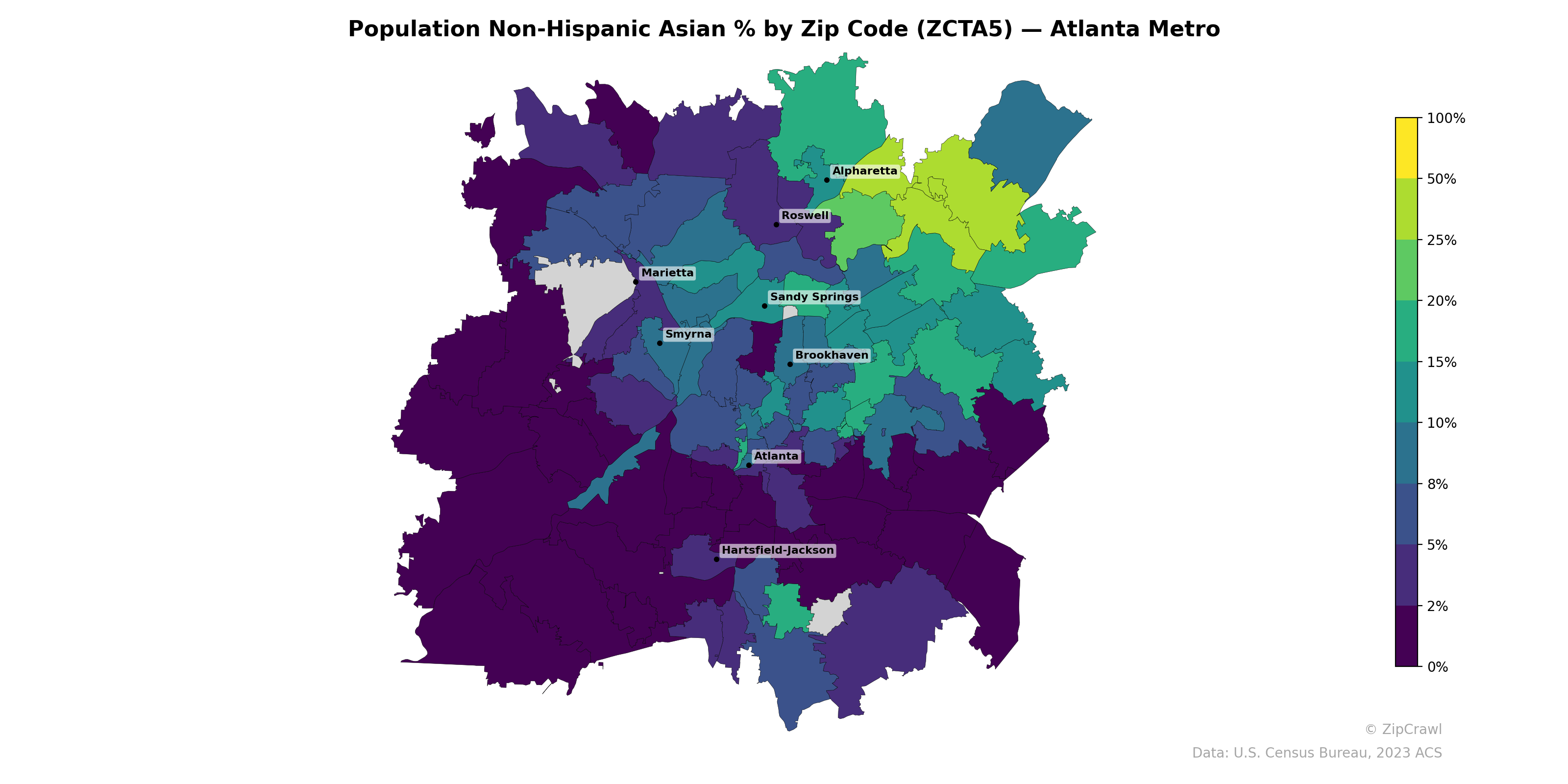 Population Non-Hispanic Asian % by Zip Code (ZCTA5) — Atlanta Metro