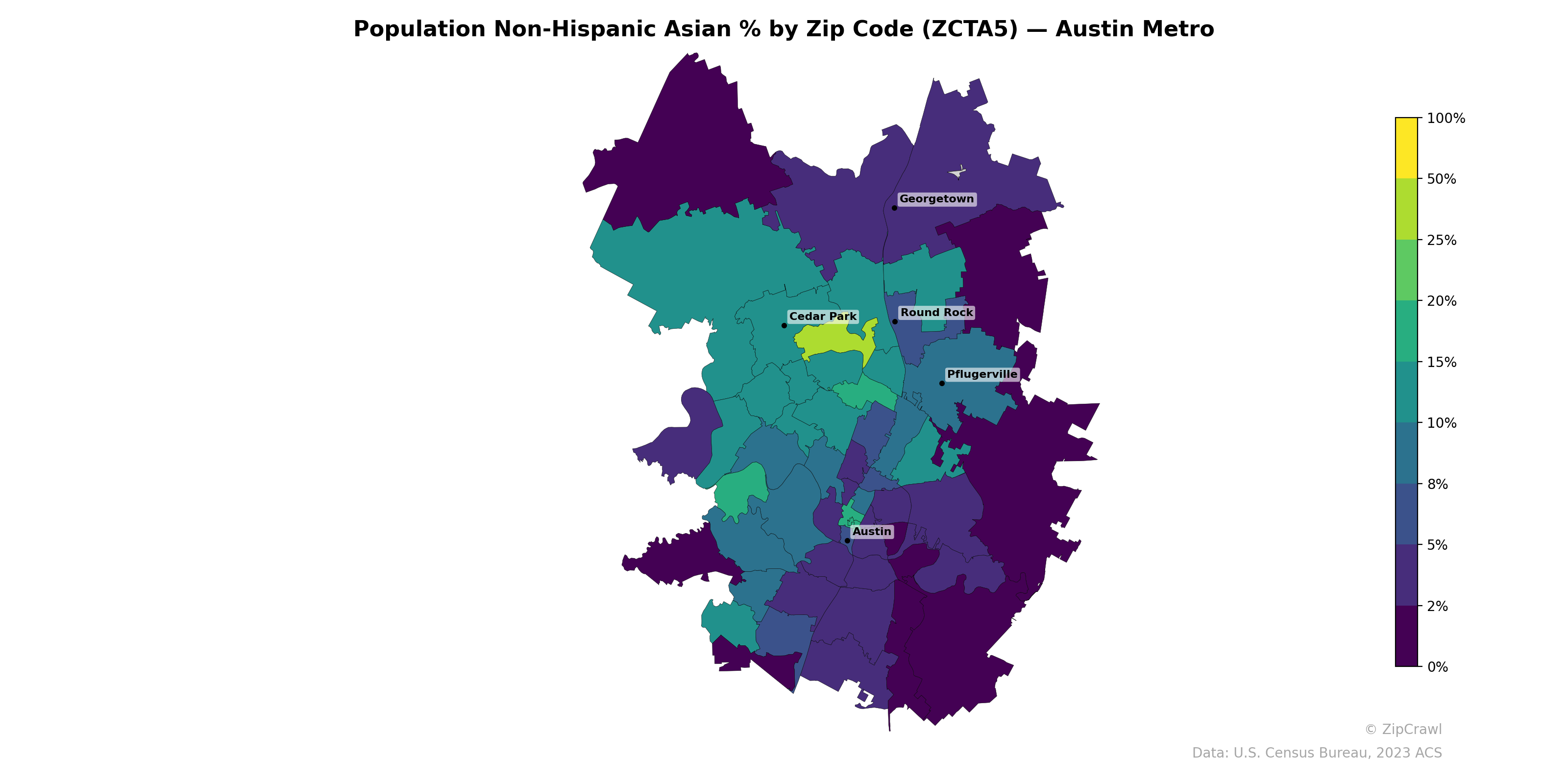 Population Non-Hispanic Asian % by Zip Code (ZCTA5) — Austin Metro