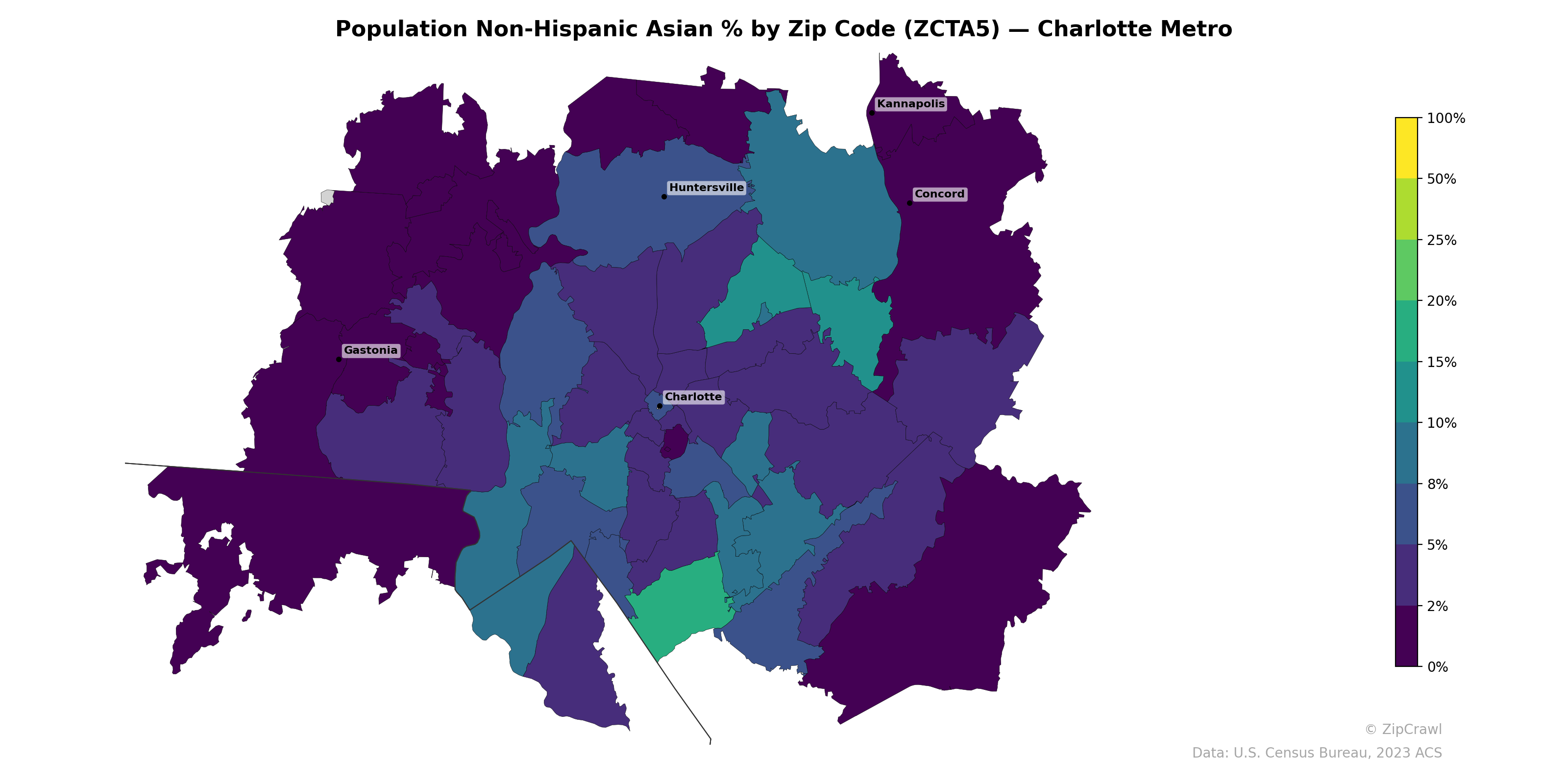 Population Non-Hispanic Asian % by Zip Code (ZCTA5) — Charlotte Metro