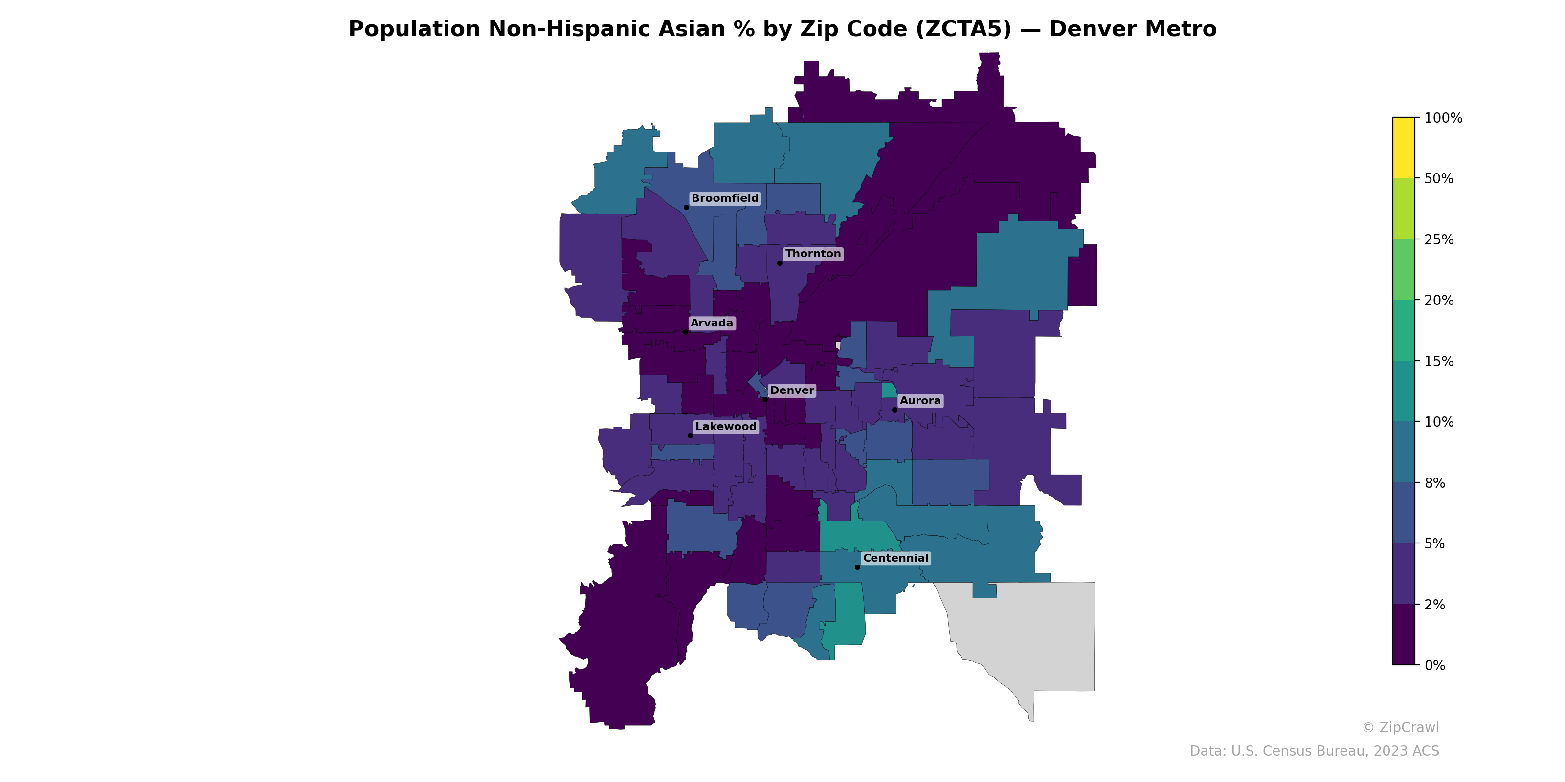 Population Non-Hispanic Asian % by Zip Code (ZCTA5) — Denver Metro