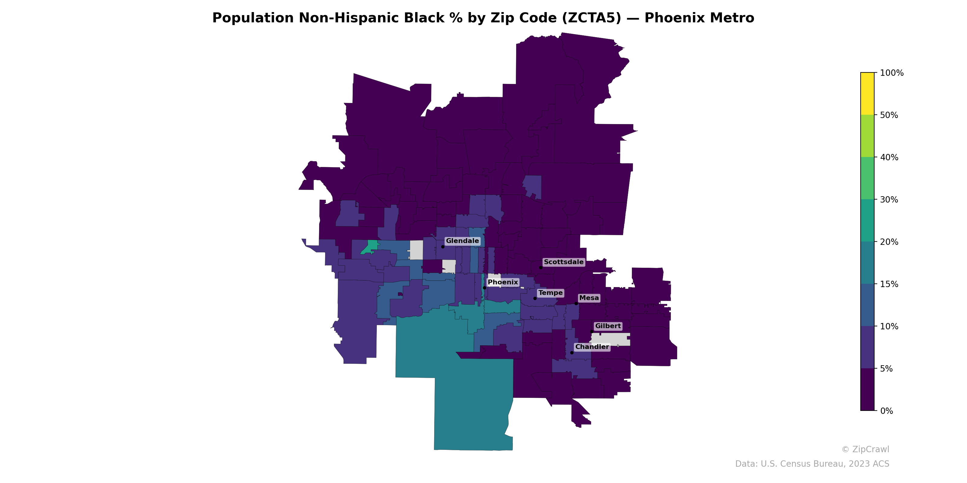 Population Non-Hispanic Black % by Zip Code (ZCTA5) — Phoenix Metro