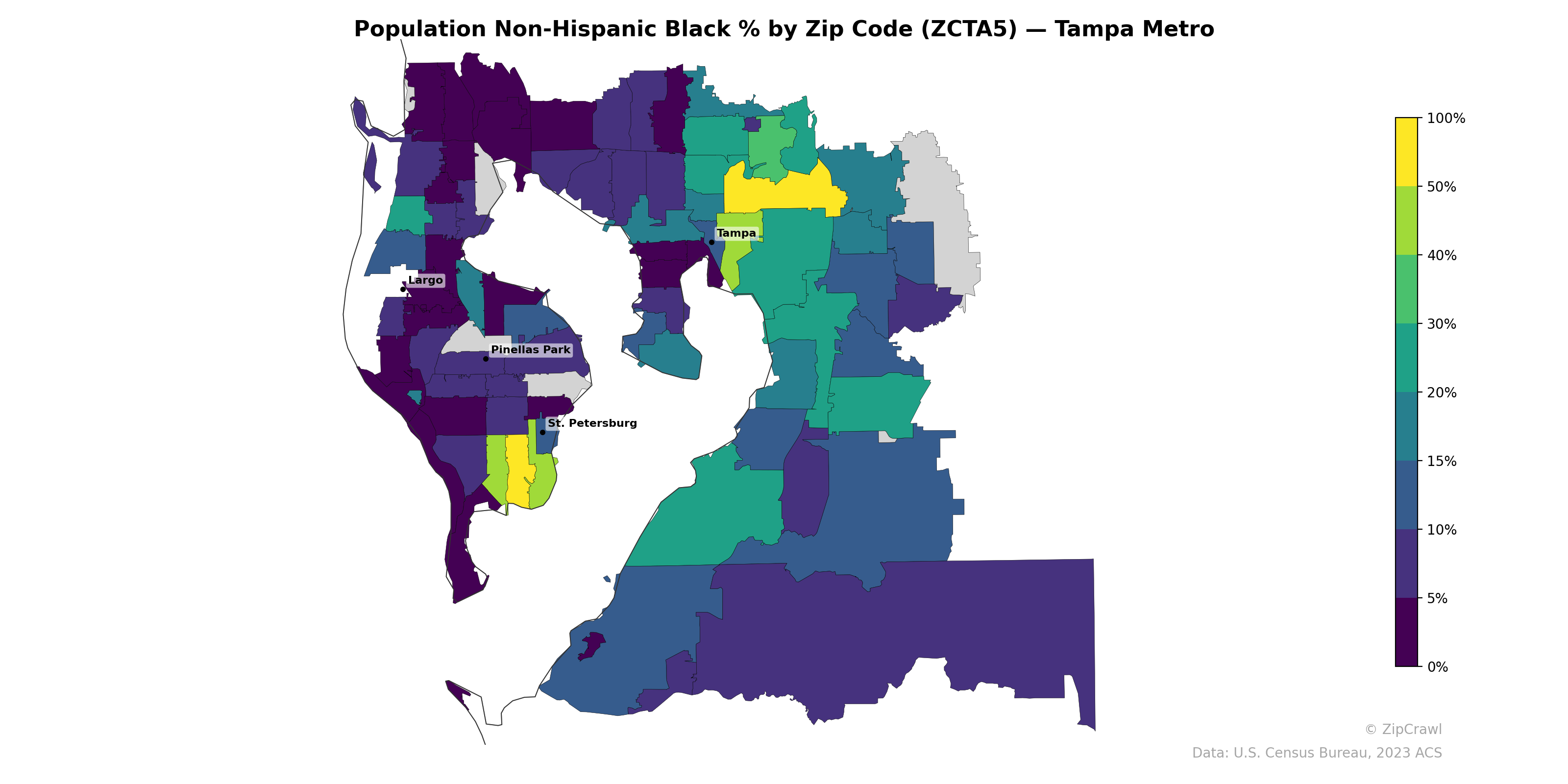 Population Non-Hispanic Black % by Zip Code (ZCTA5) — Tampa Metro