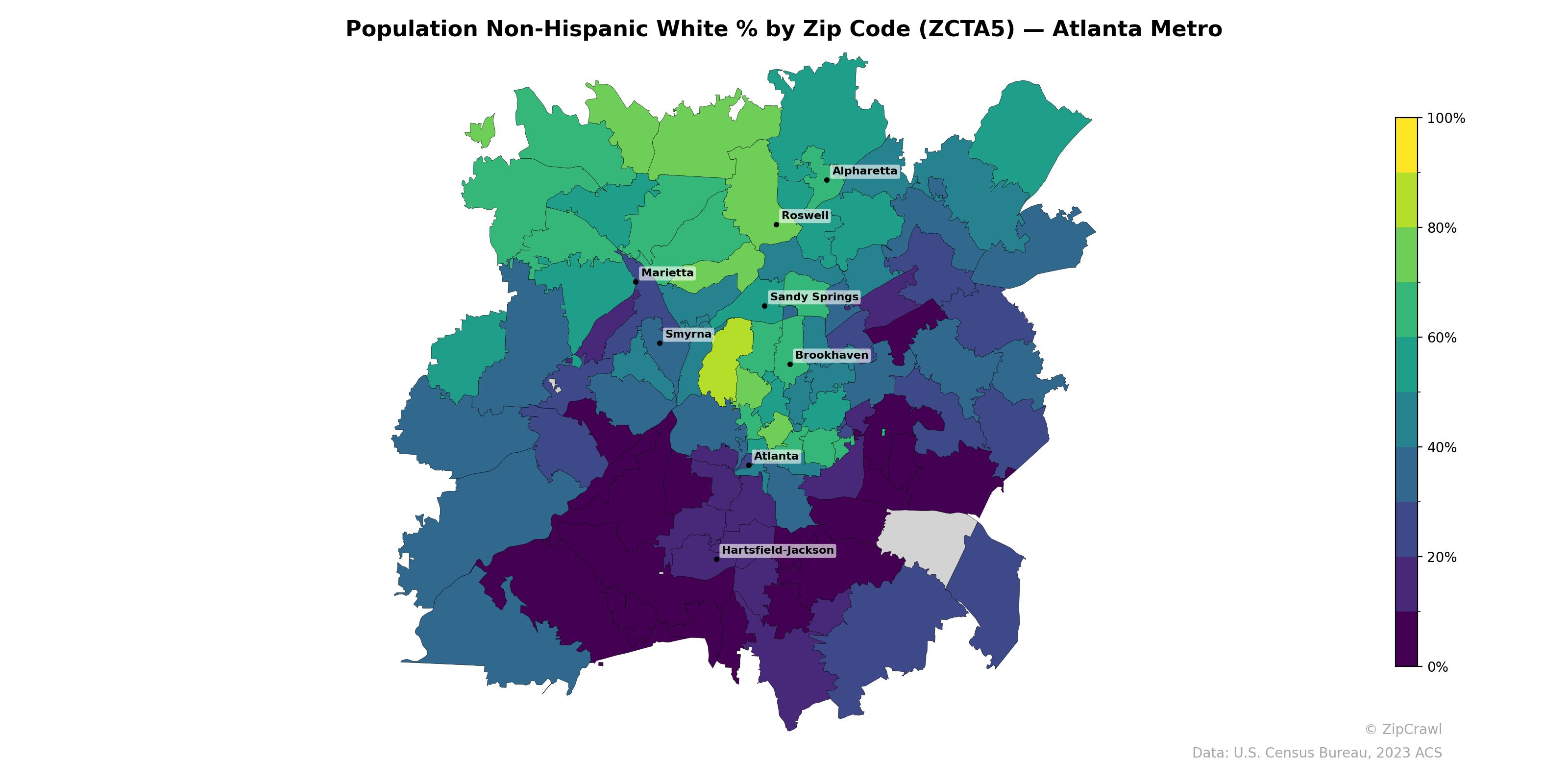 Population Non-Hispanic White % by Zip Code (ZCTA5) — Atlanta Metro