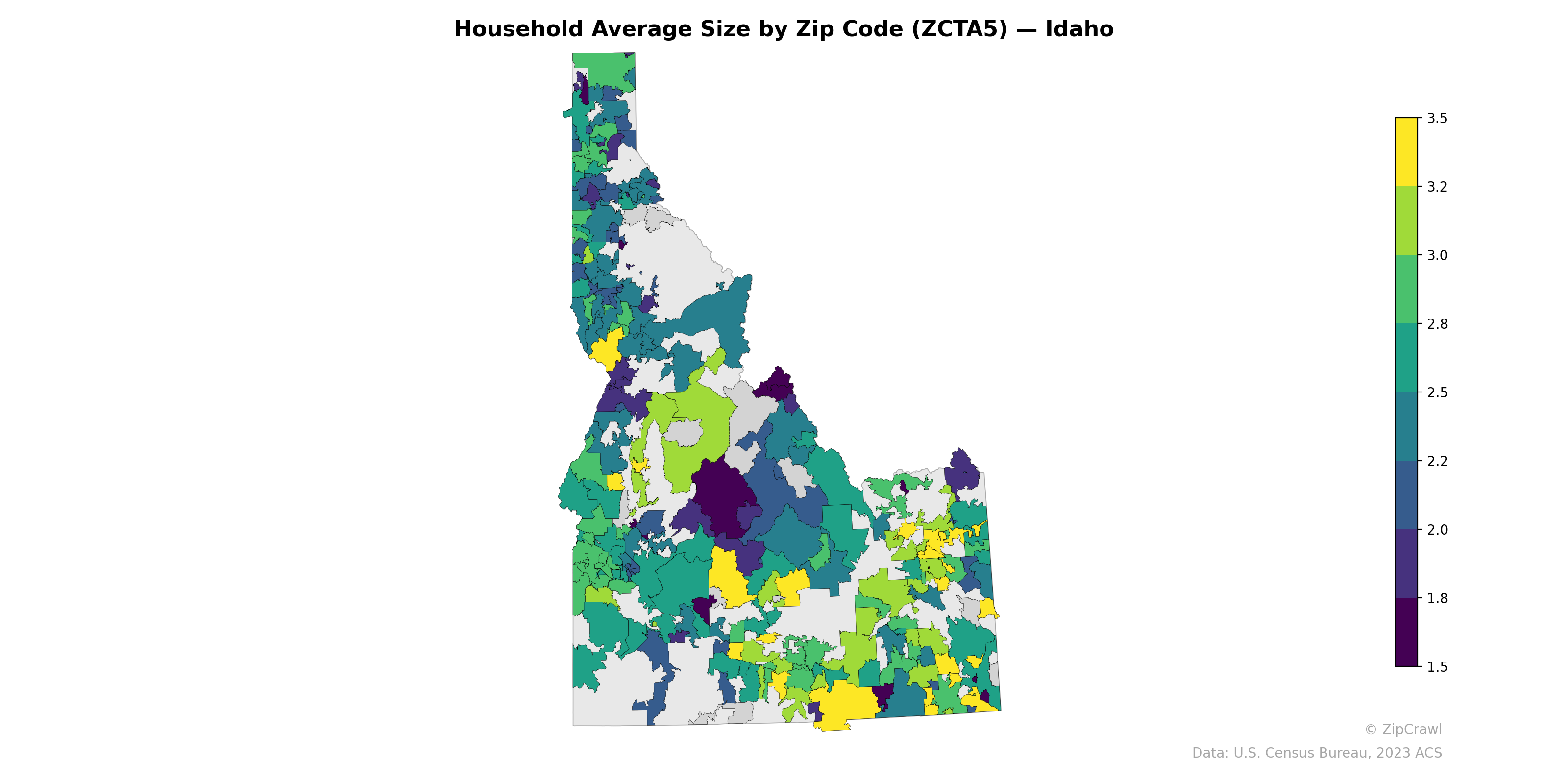Household Average Size by Zip Code (ZCTA5) — Idaho