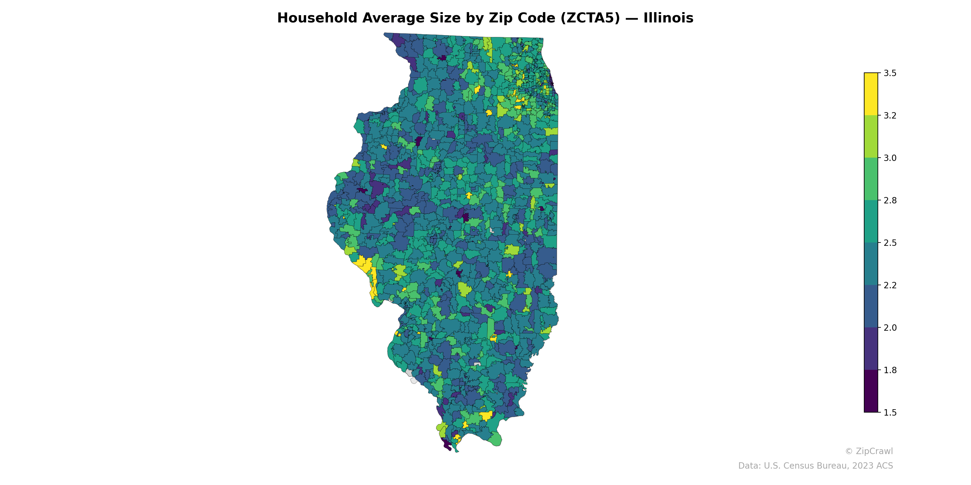 Household Average Size by Zip Code (ZCTA5) — Illinois
