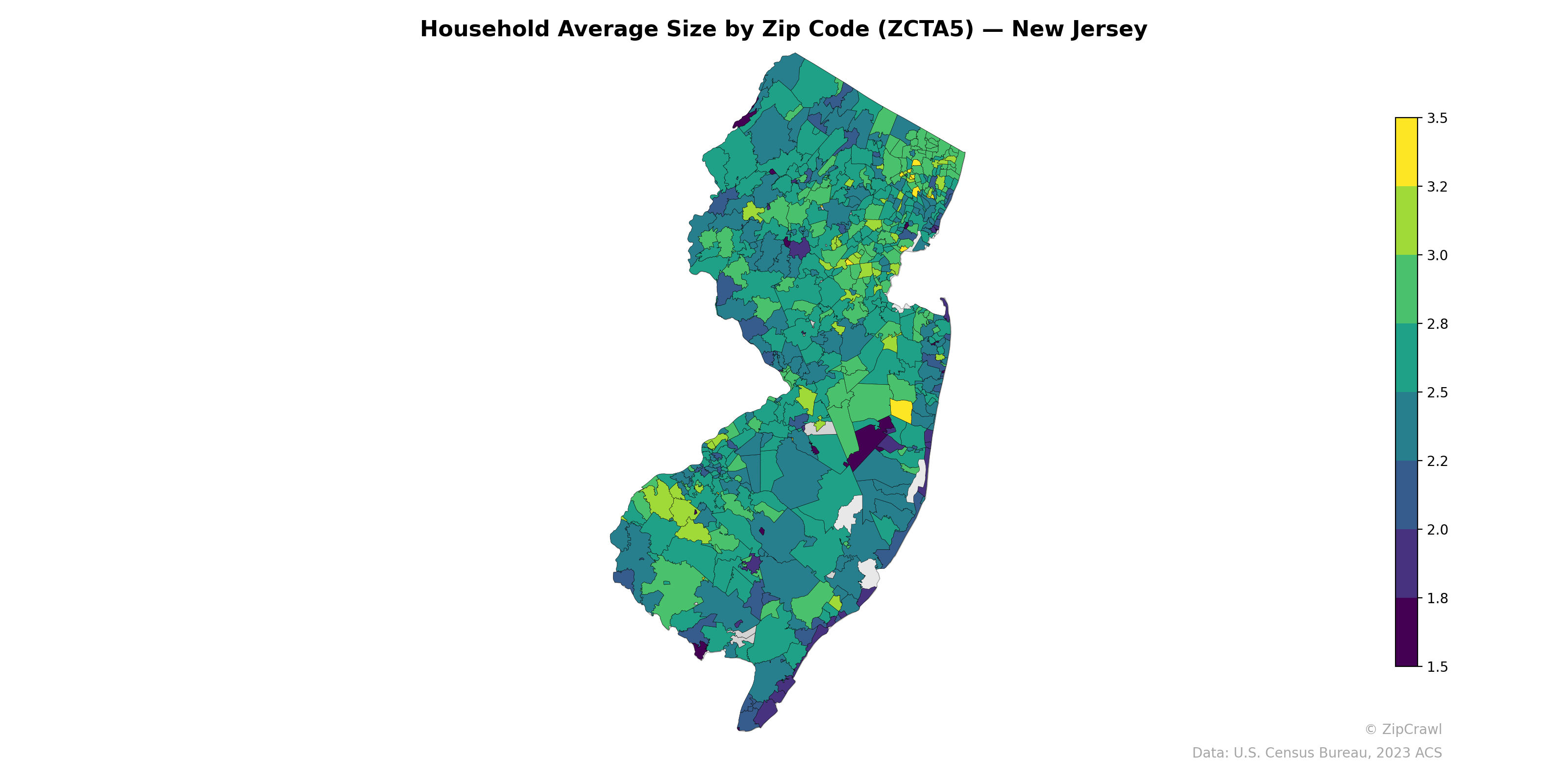 Household Average Size by Zip Code (ZCTA5) — New Jersey
