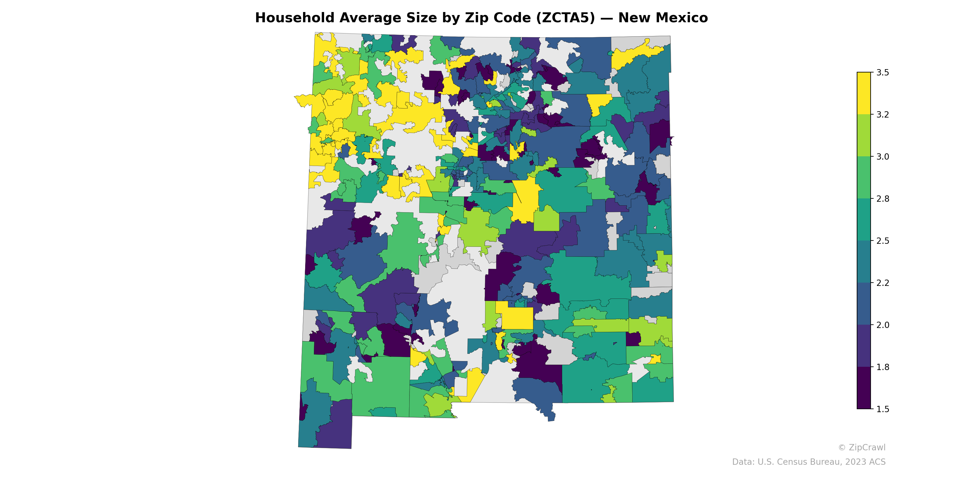 Household Average Size by Zip Code (ZCTA5) — New Mexico