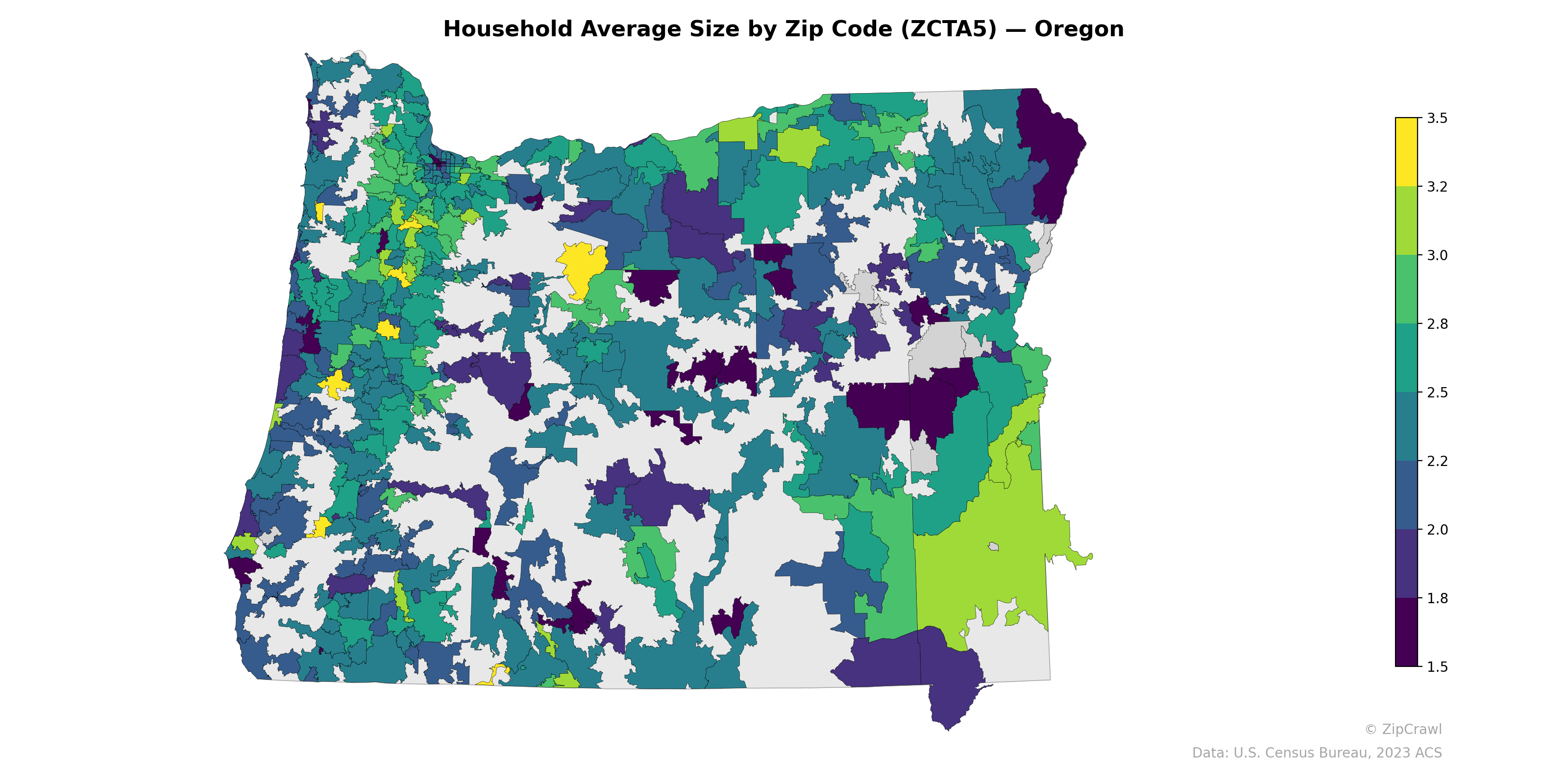 Household Average Size by Zip Code (ZCTA5) — Oregon