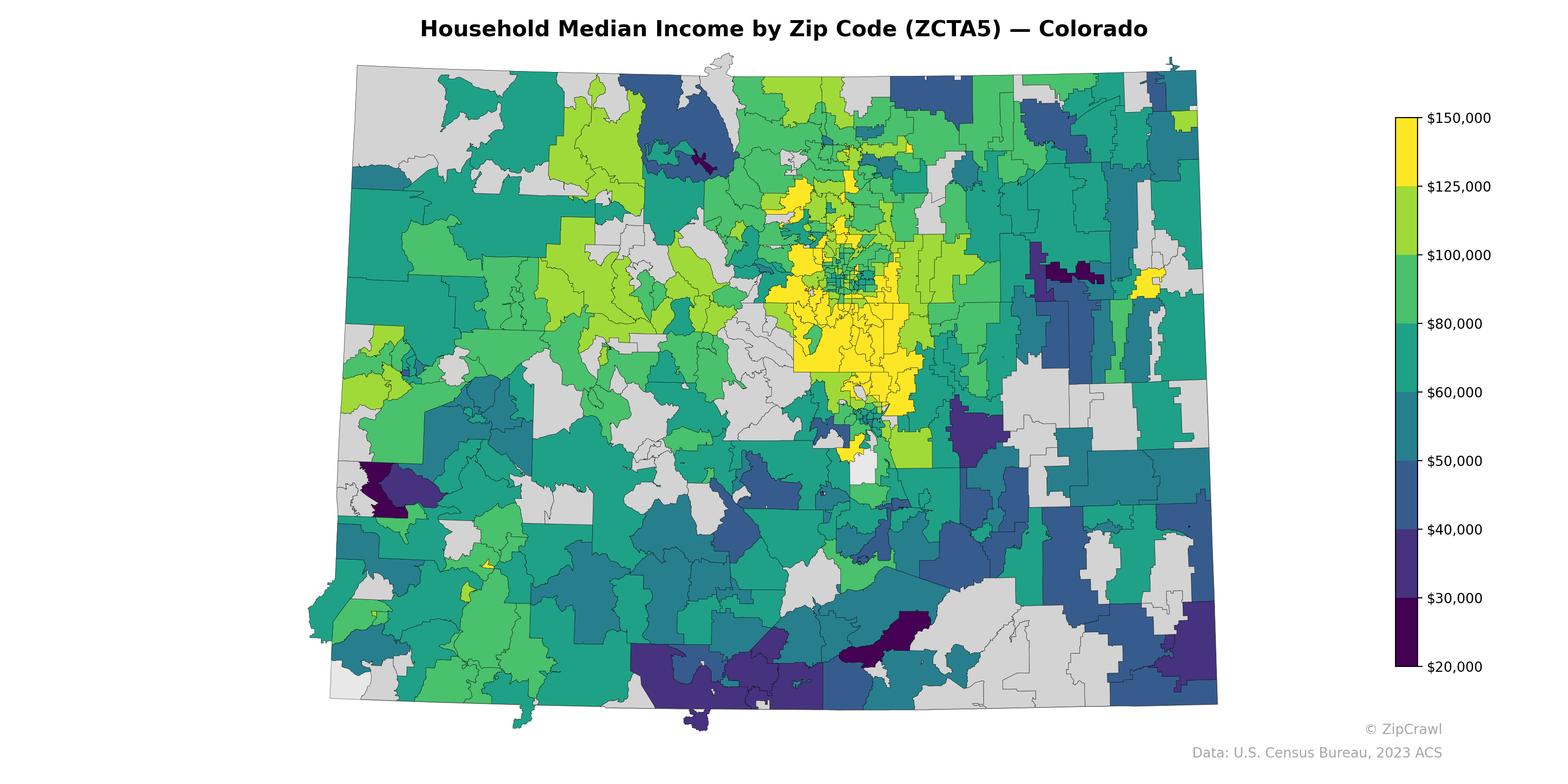 Household Median Income by Zip Code (ZCTA5) — Colorado
