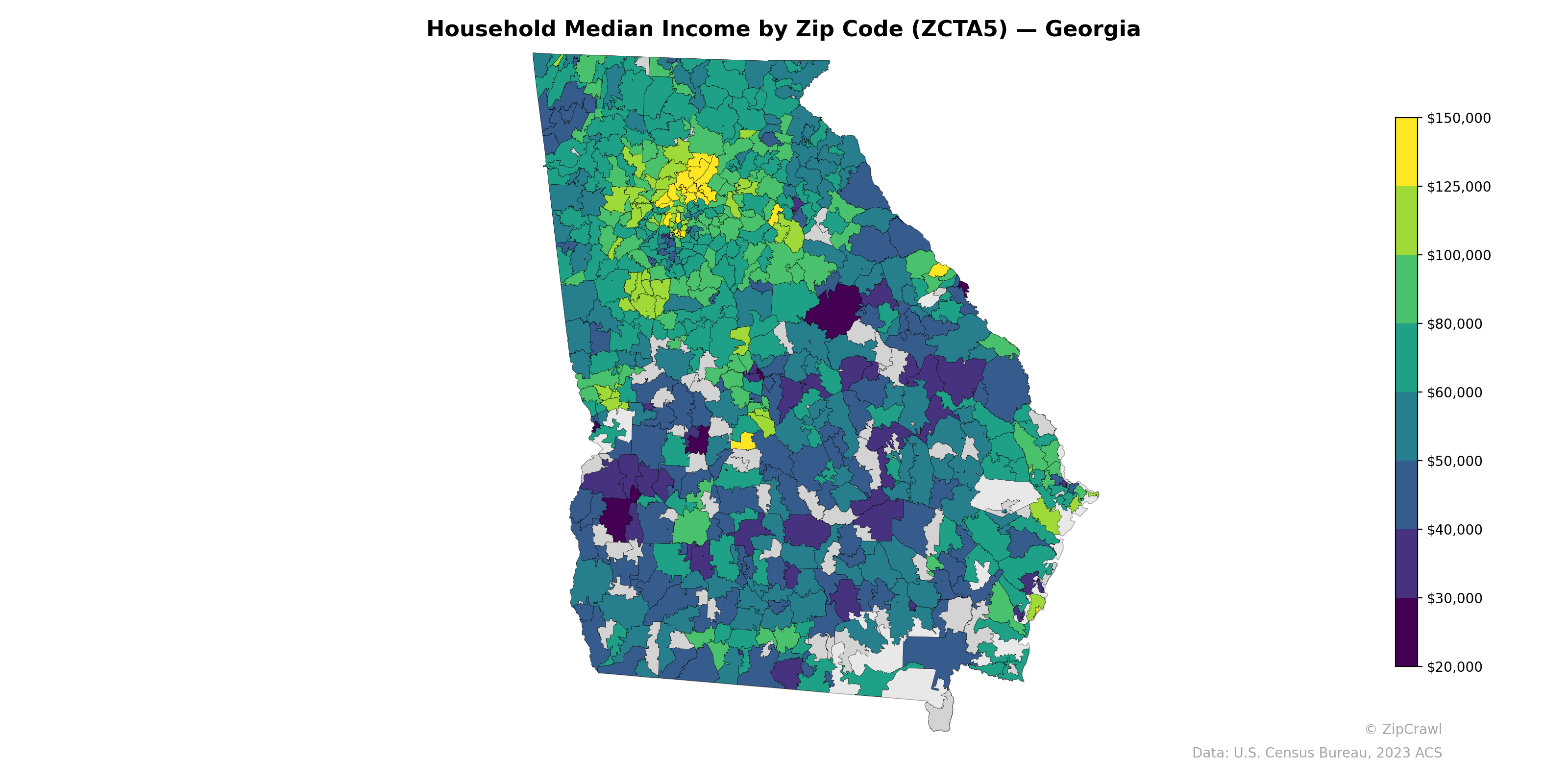 Household Median Income by Zip Code (ZCTA5) — Georgia