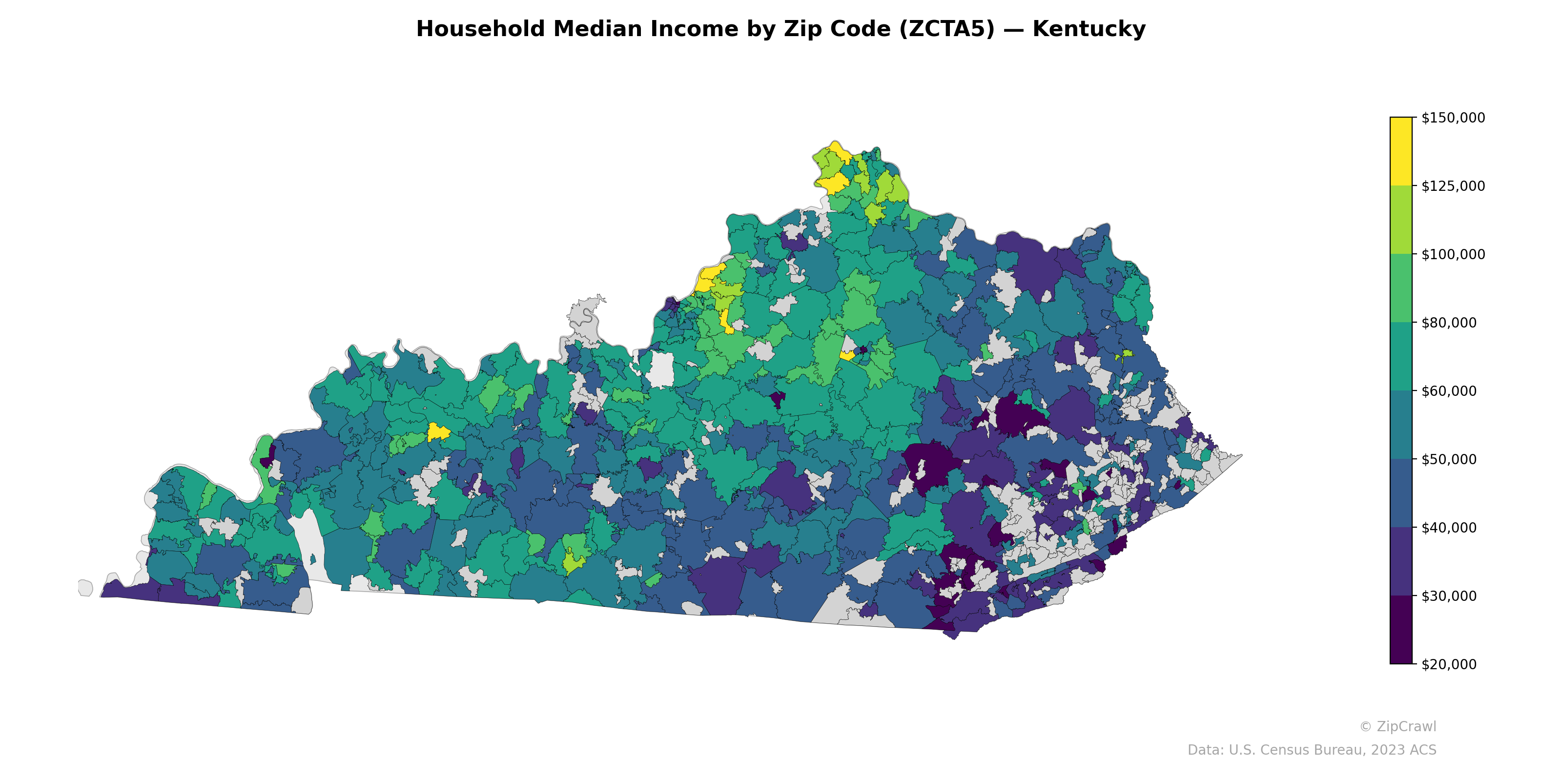 Household Median Income by Zip Code (ZCTA5) — Kentucky