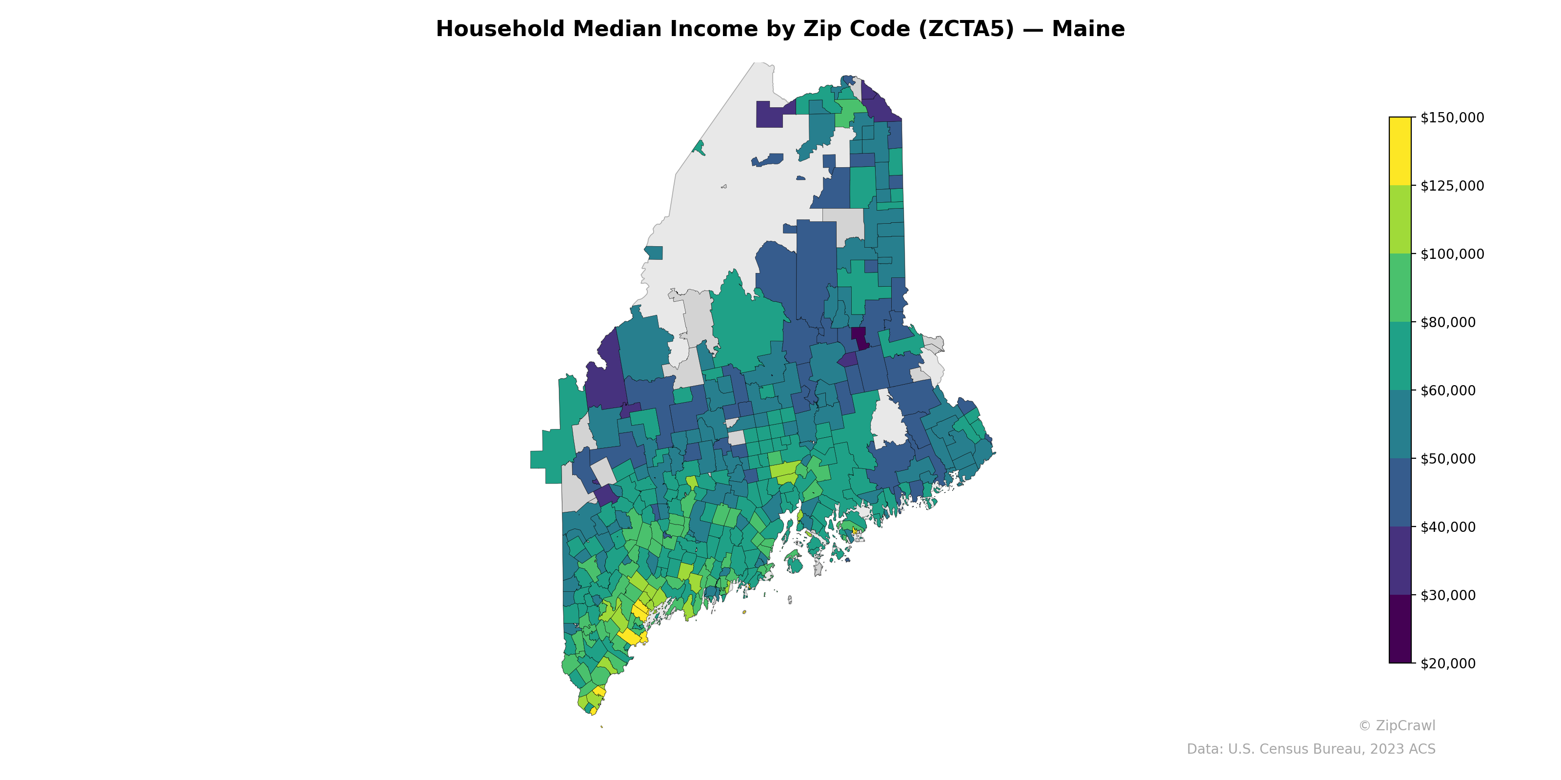 Household Median Income by Zip Code (ZCTA5) — Maine