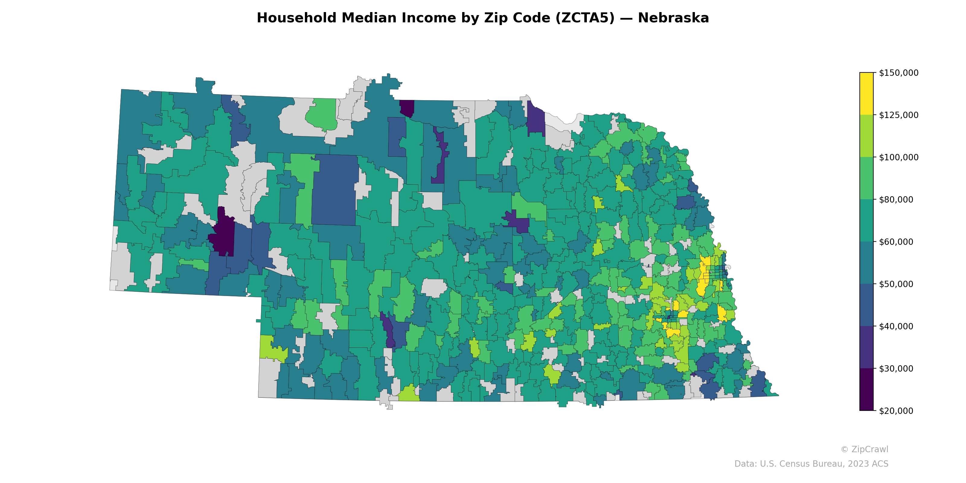 Household Median Income by Zip Code (ZCTA5) — Nebraska