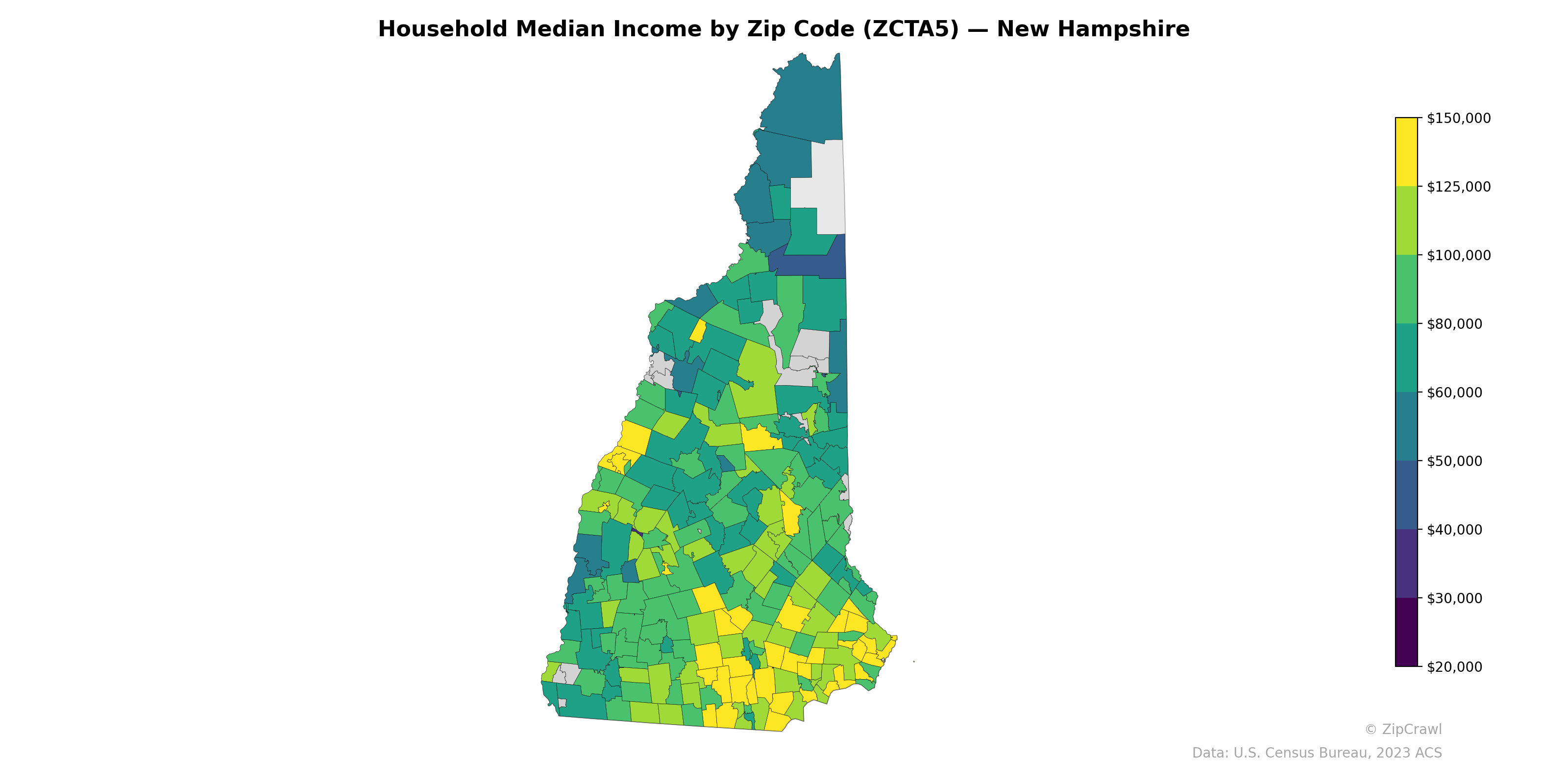 Household Median Income by Zip Code (ZCTA5) — New Hampshire